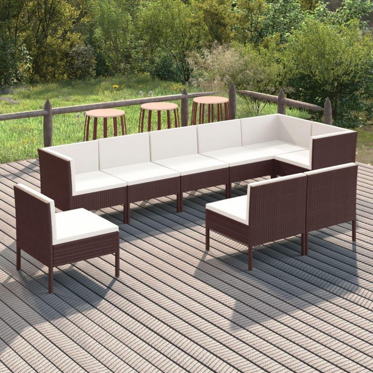 VIDAXL Salon de jardin 9 pcs avec coussins resine tressee marron