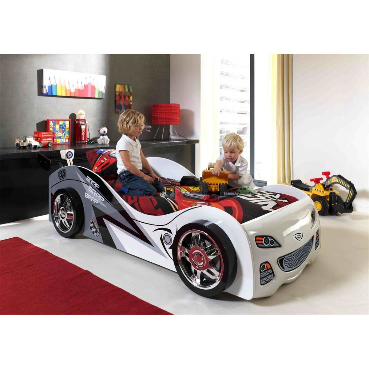 Lit enfant en forme de voiture et sommier 90x200 SPEED