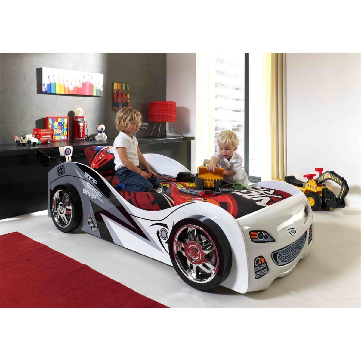 Lit enfant en forme de voiture et sommier 90x200 SPEED
