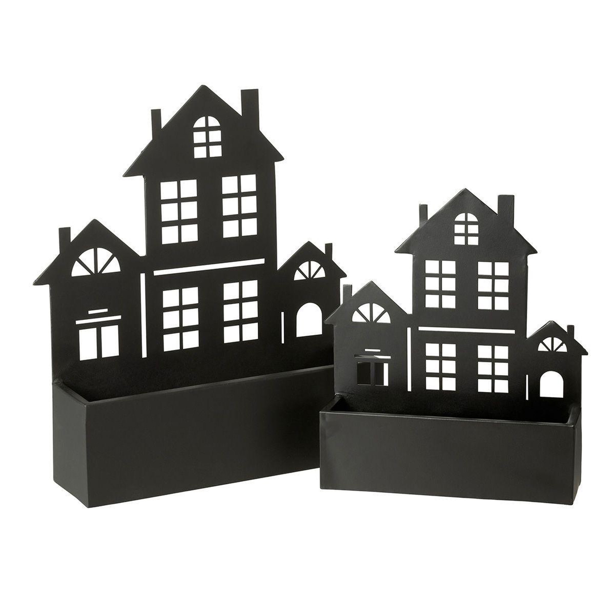 Voir la diapositive 2 : J-LINE Jardinière murale en métal  maison  36cm noir