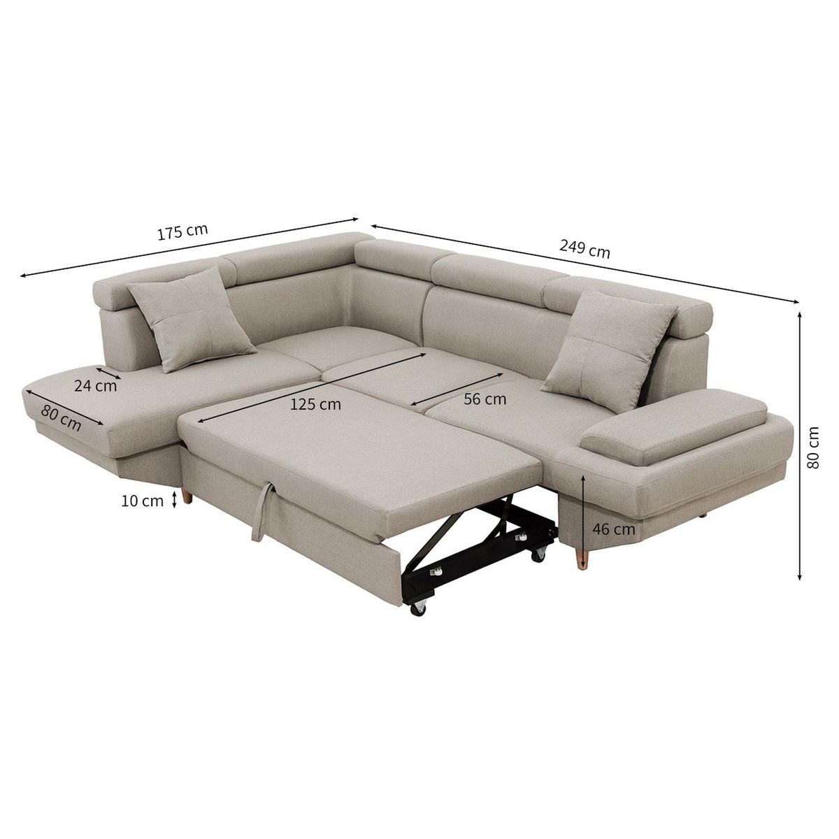 Canapé d'angle gauche convertible 5 places tissu pieds bois clair MARIUS 