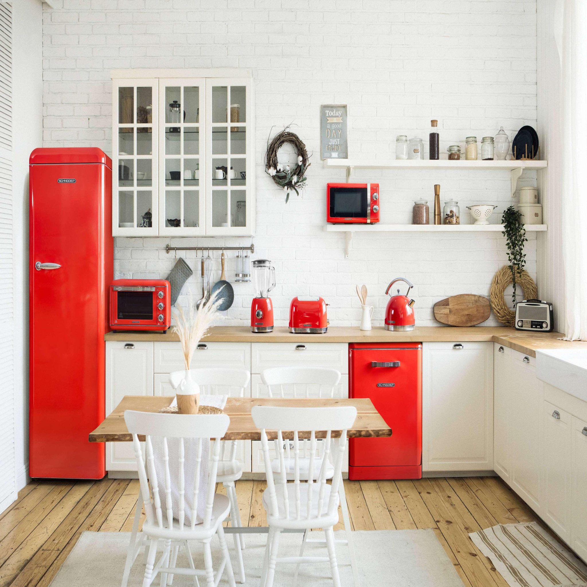 Voir la diapositive 2 : SCHNEIDER Réfrigérateur une porte 337L Vintage Rouge - SCCL329V-RE