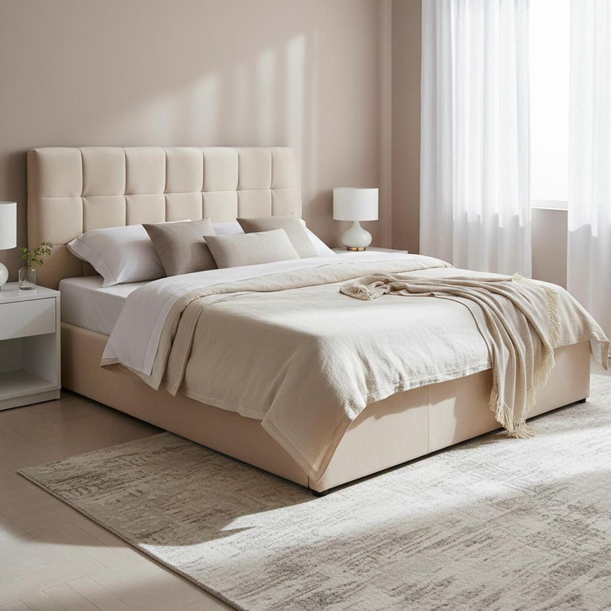 Voir la diapositive 6 : Paris Prix Pack lit coffre en velours & matelas  lucia & goodream  140x190cm beige
