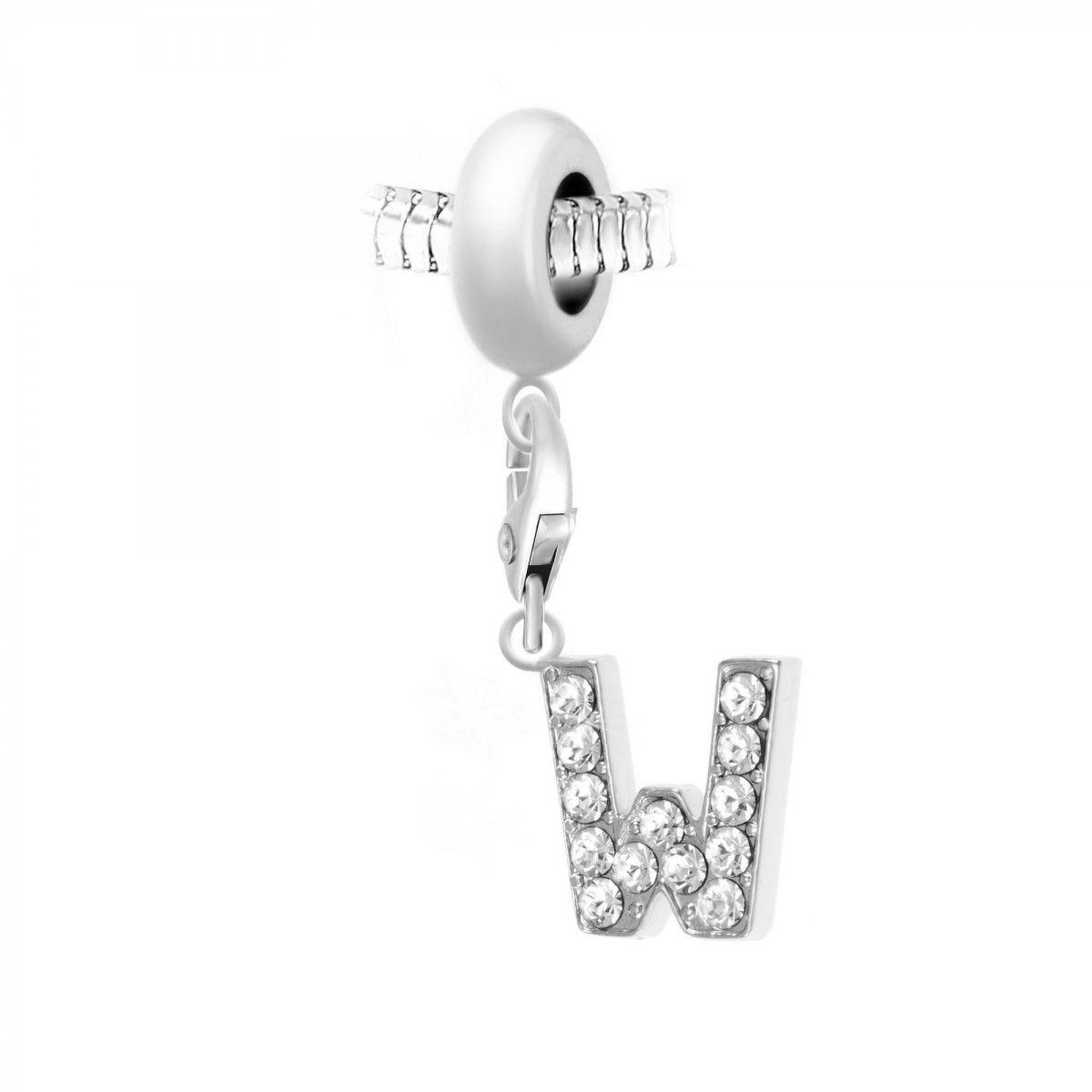 SC CRYSTAL Charm perle SC Crystal en acier avec pendentif lettre W ornée de Cristaux scintillants