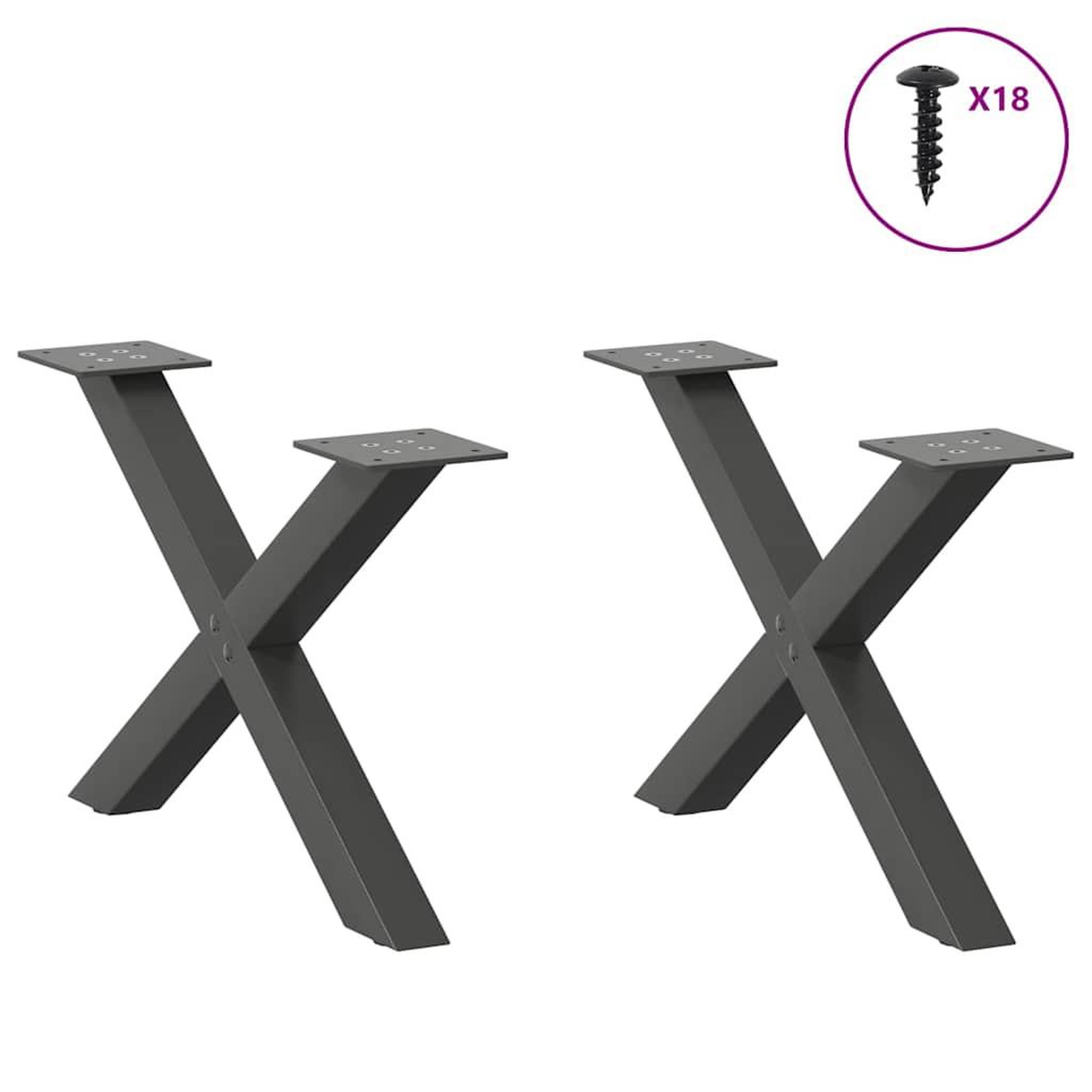 Voir la diapositive 3 : VIDAXL Pieds de table basse forme de X 2 pcs anthracite 60x(30-31) cm