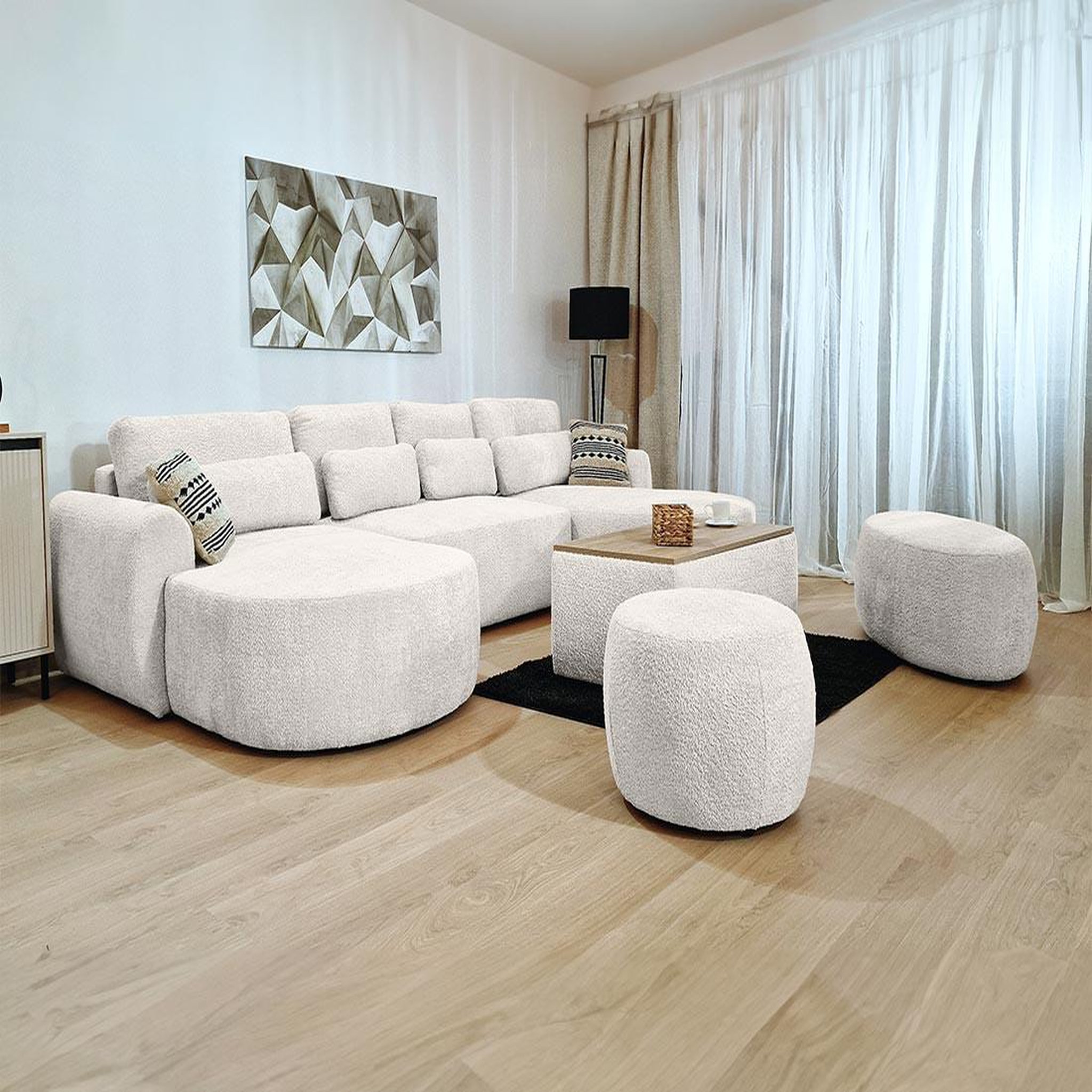 Voir la diapositive 5 : BEST MOBILIER Mahina - canapé panoramique en u 7 places - convertible avec coffre - en tissu bouclette