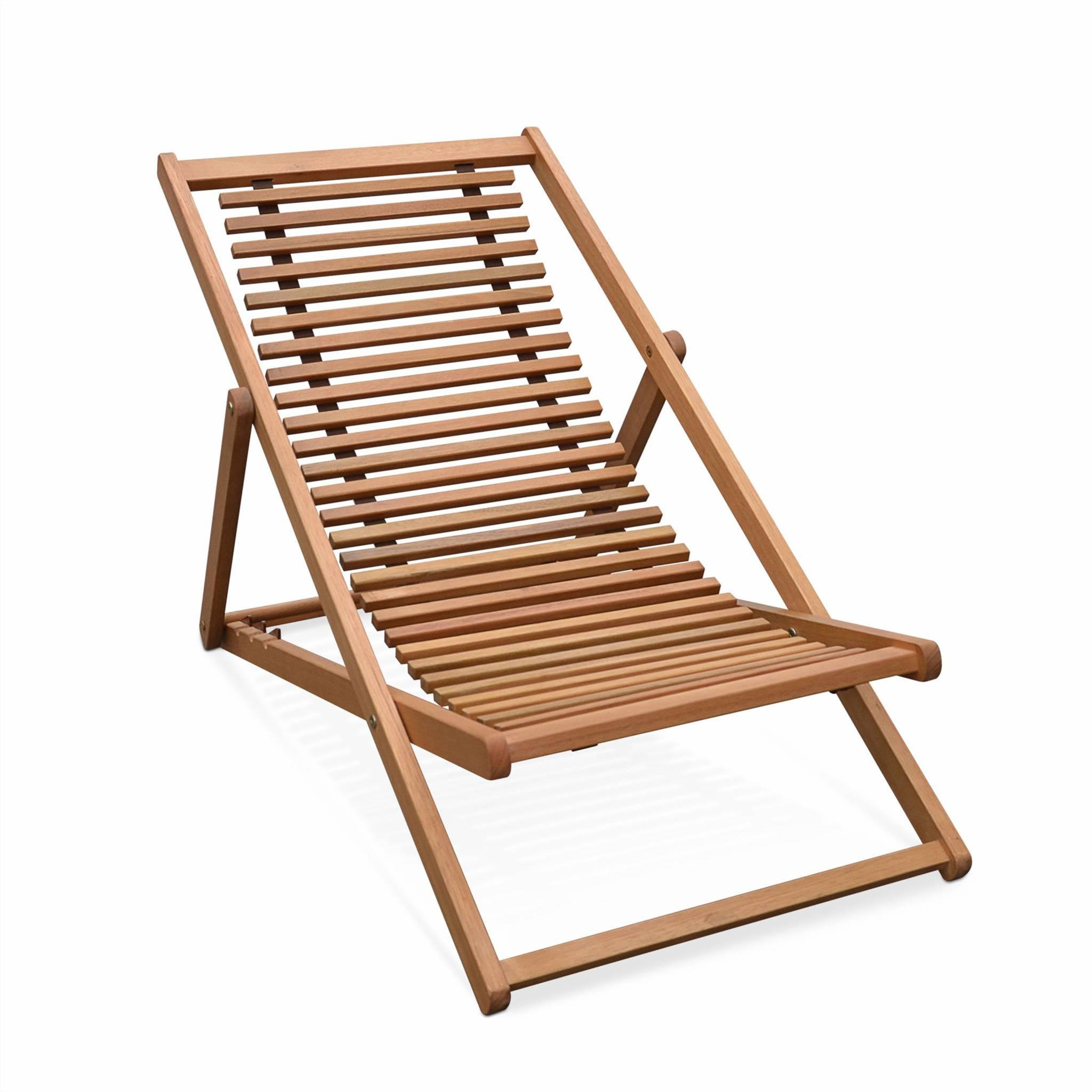 Voir la diapositive 6 : SWEEEK Chiliennes bois à lattes - Bilbao - 2 transats en bois d'Eucalyptus huilé avec coussin repose-tête gris