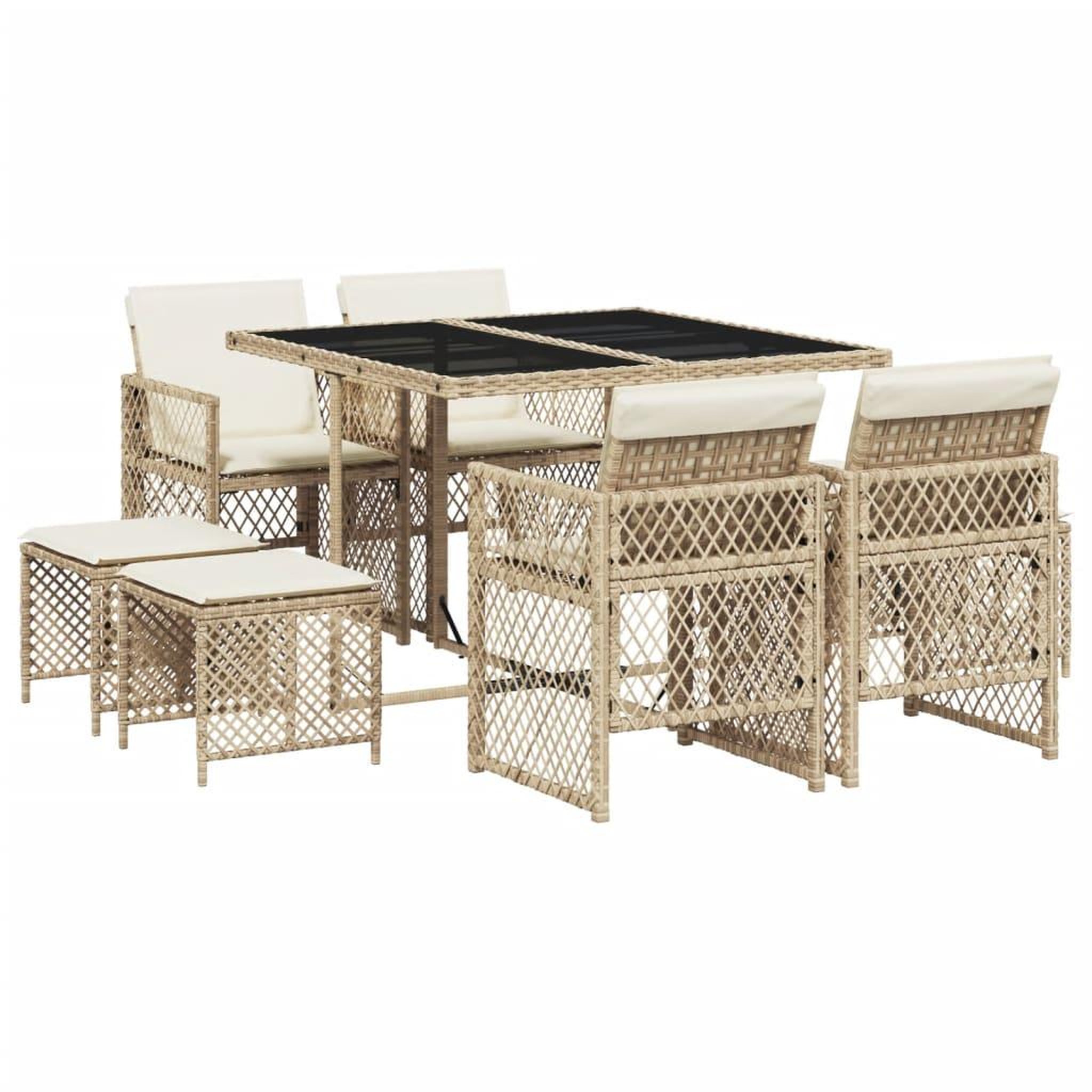 Voir la diapositive 2 : VIDAXL Ensemble a manger de jardin et coussins 9 pcs beige Poly rotin