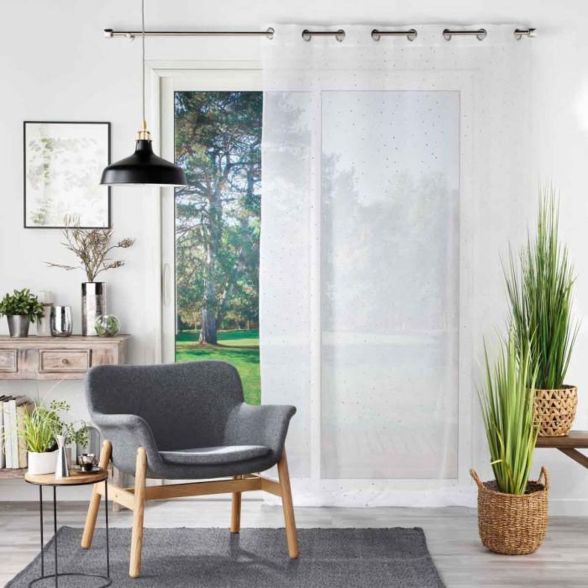 Paris Prix Rideau Voilage à Œillets  Goutteline  140x240cm Blanc