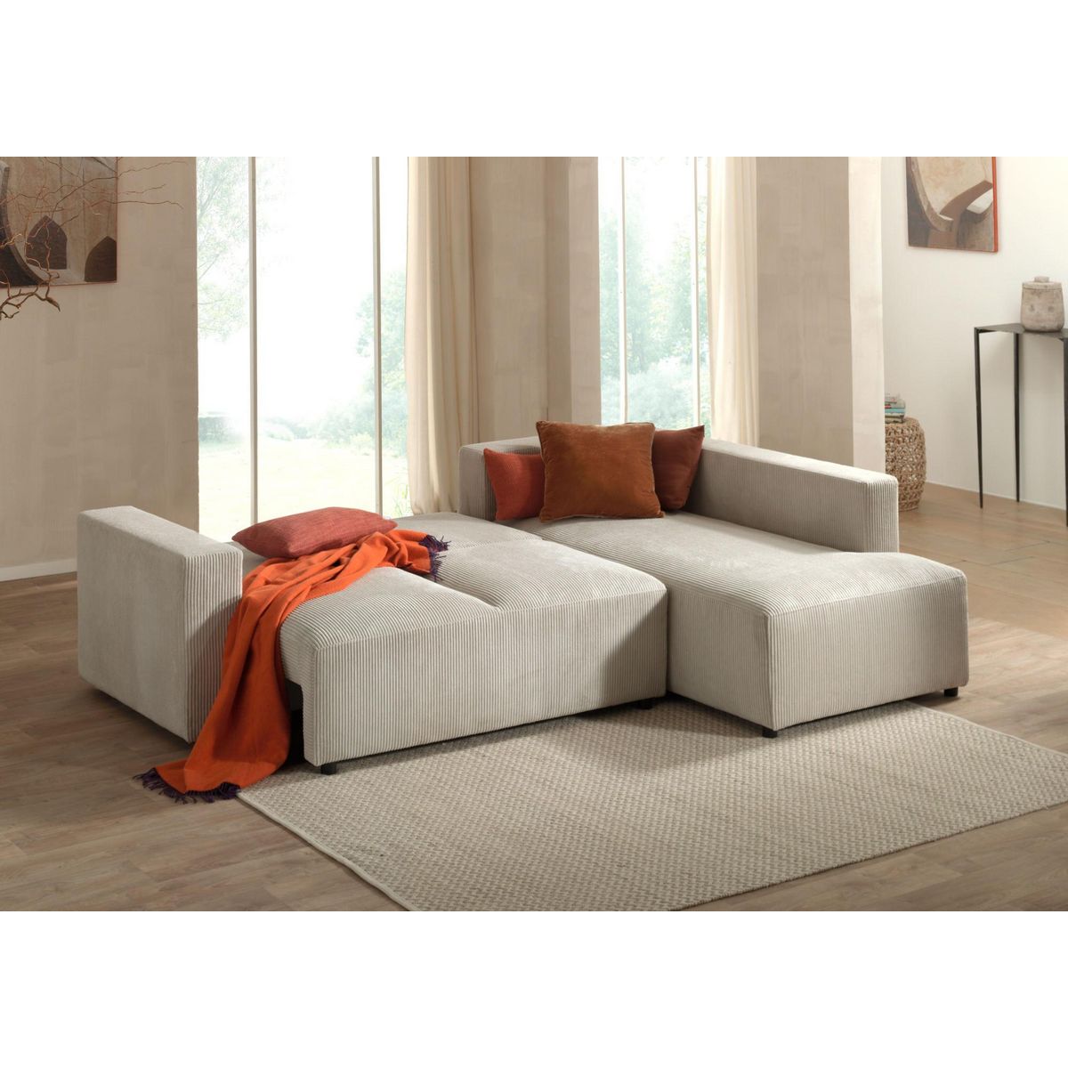 LISA DESIGN Livy - canapé d'angle convertible - avec coffre - en velours côtelé - 5 places - droit