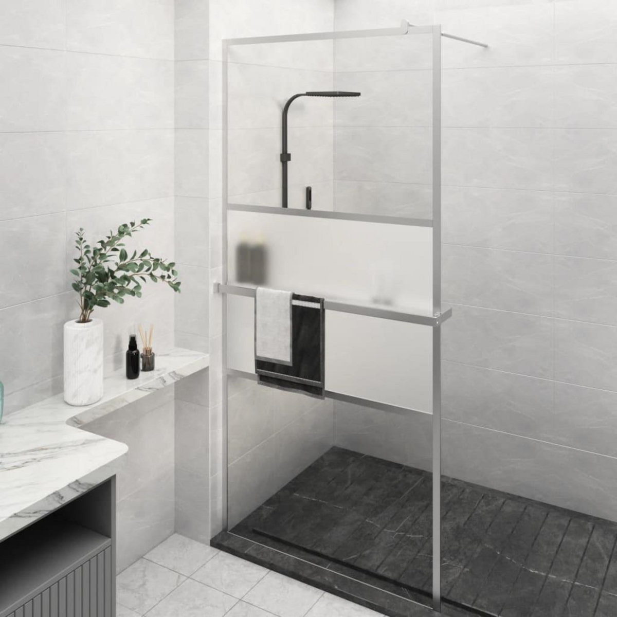 VIDAXL Paroi de douche et etagere Chrome 100x195cm Verre ESG&Aluminium
