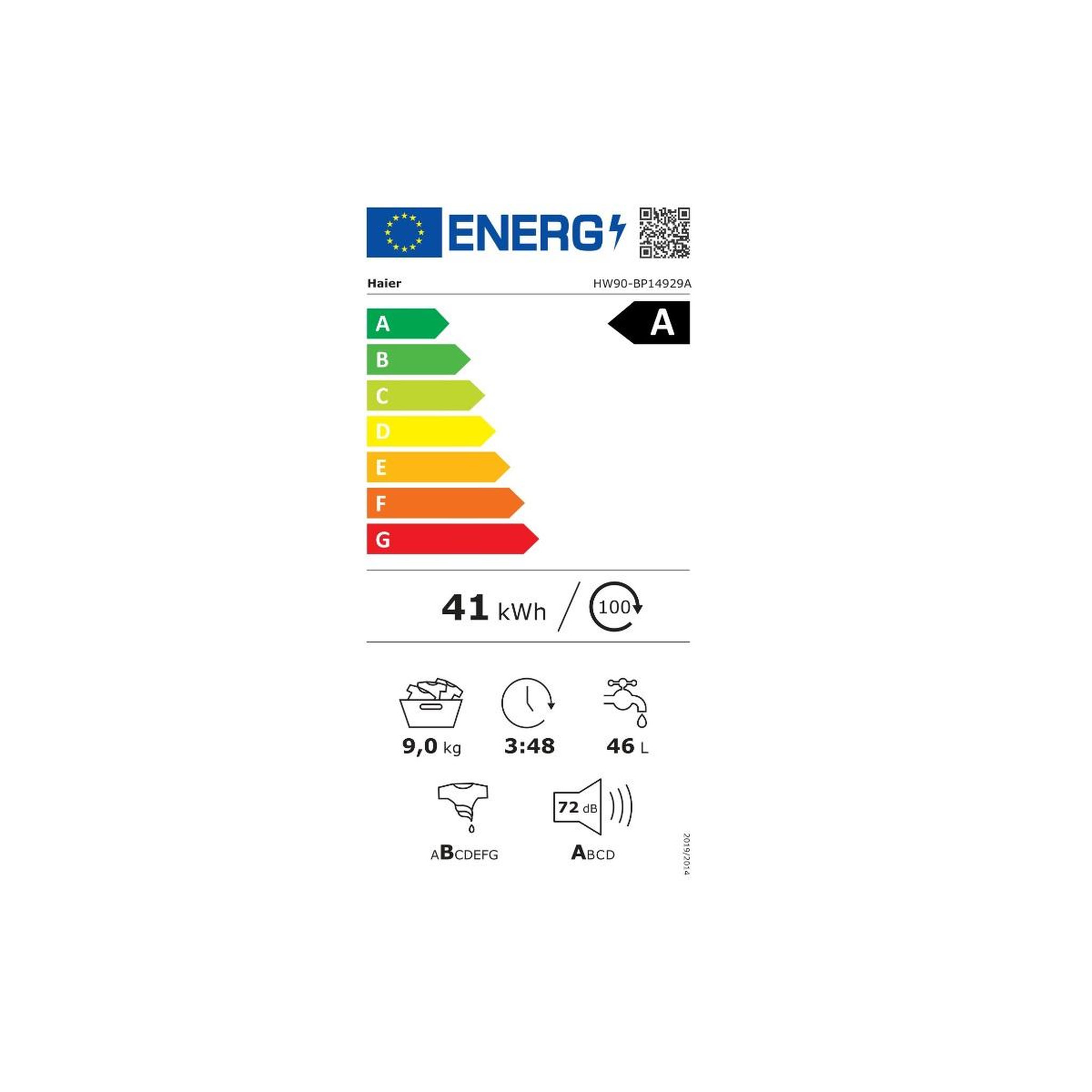 Voir la diapositive 2 : HAIER Lave-linge frontal 9kg 1400 tours/min - hw90-bp14929a-s