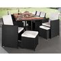Voir la diapositive 2 : BEST MOBILIER Cuba - salon de jardin encastrable 12 places - en résine tressée - noir avec coussins beiges + housse de protection