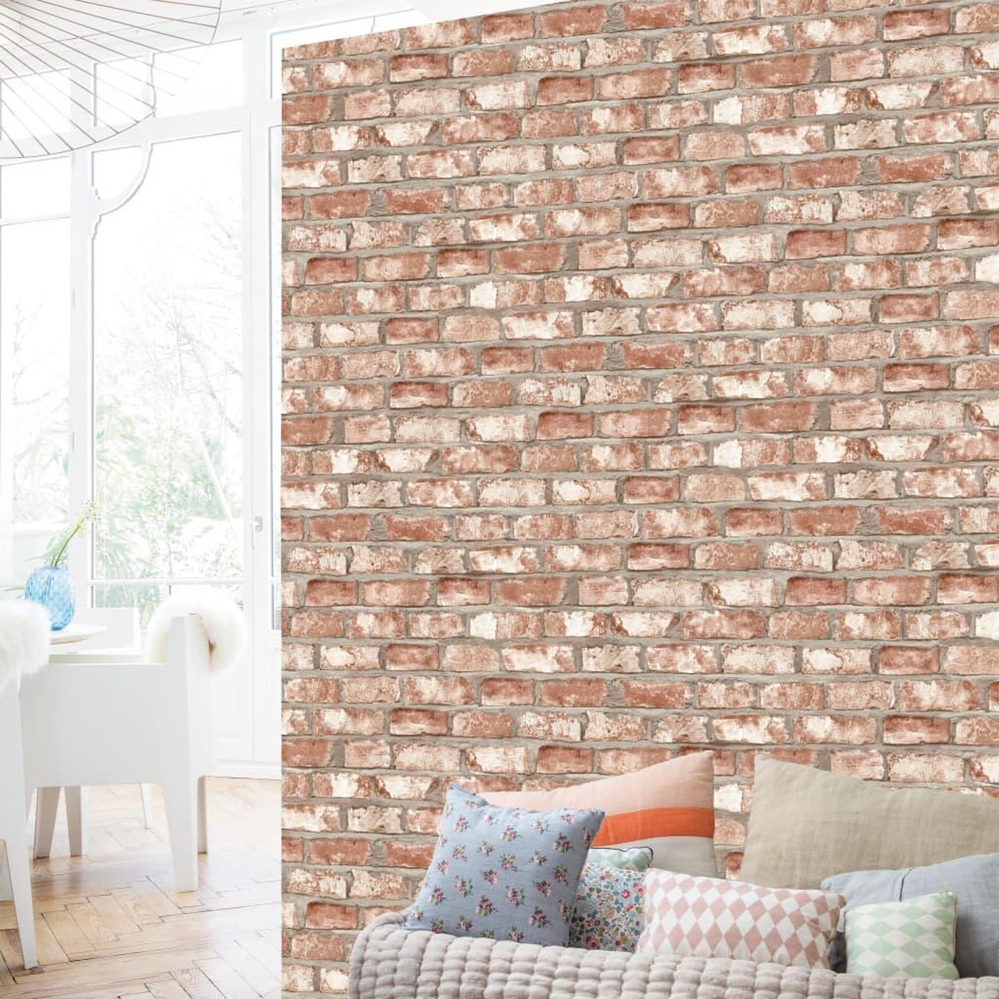 Voir la diapositive 2 : DUTCH WALLCOVERINGS DUTCH WALLCOVERINGS Papier peint Briques Rouge EW3102