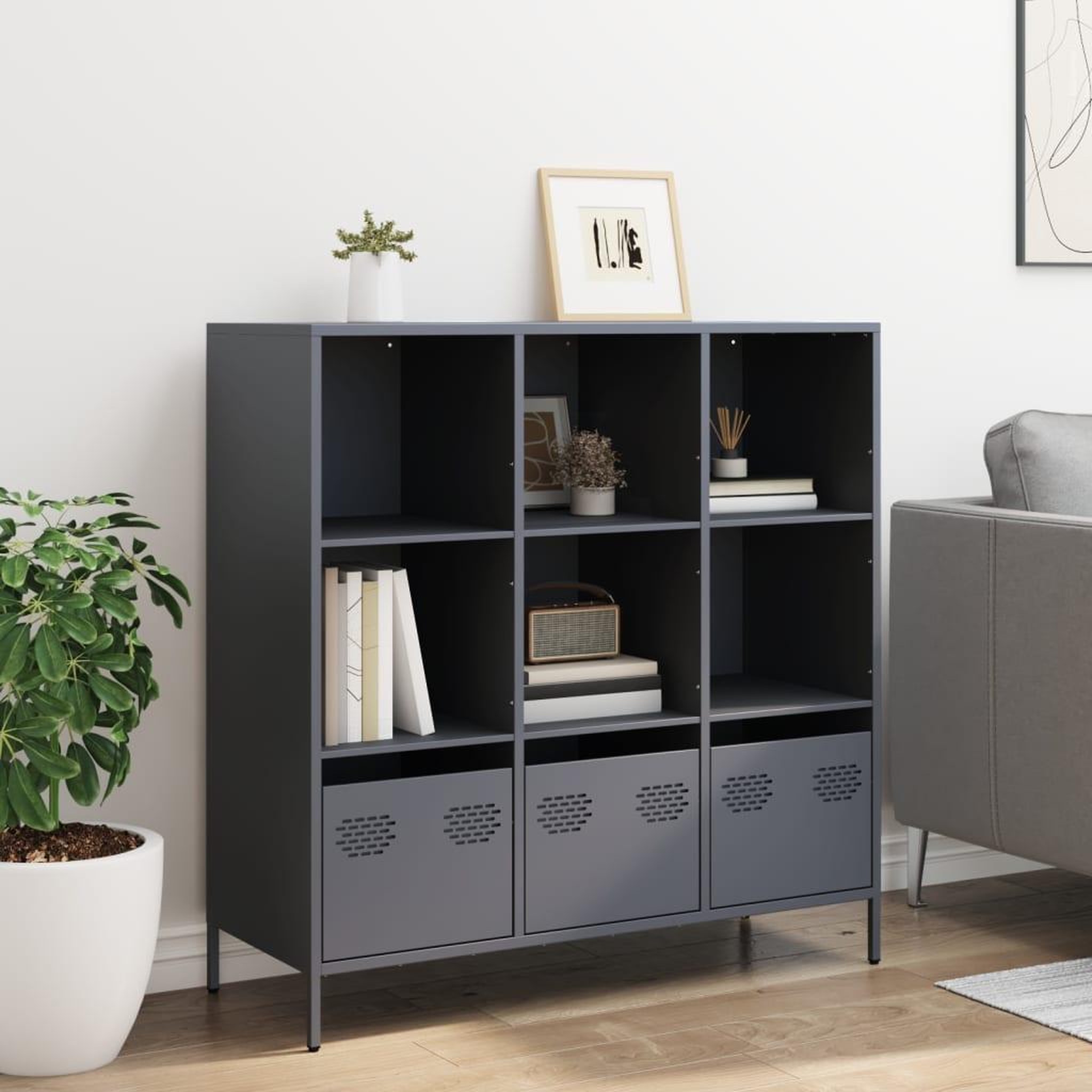 Voir la diapositive 3 : VIDAXL Buffet haut anthracite 101,5x39x103,5 cm acier