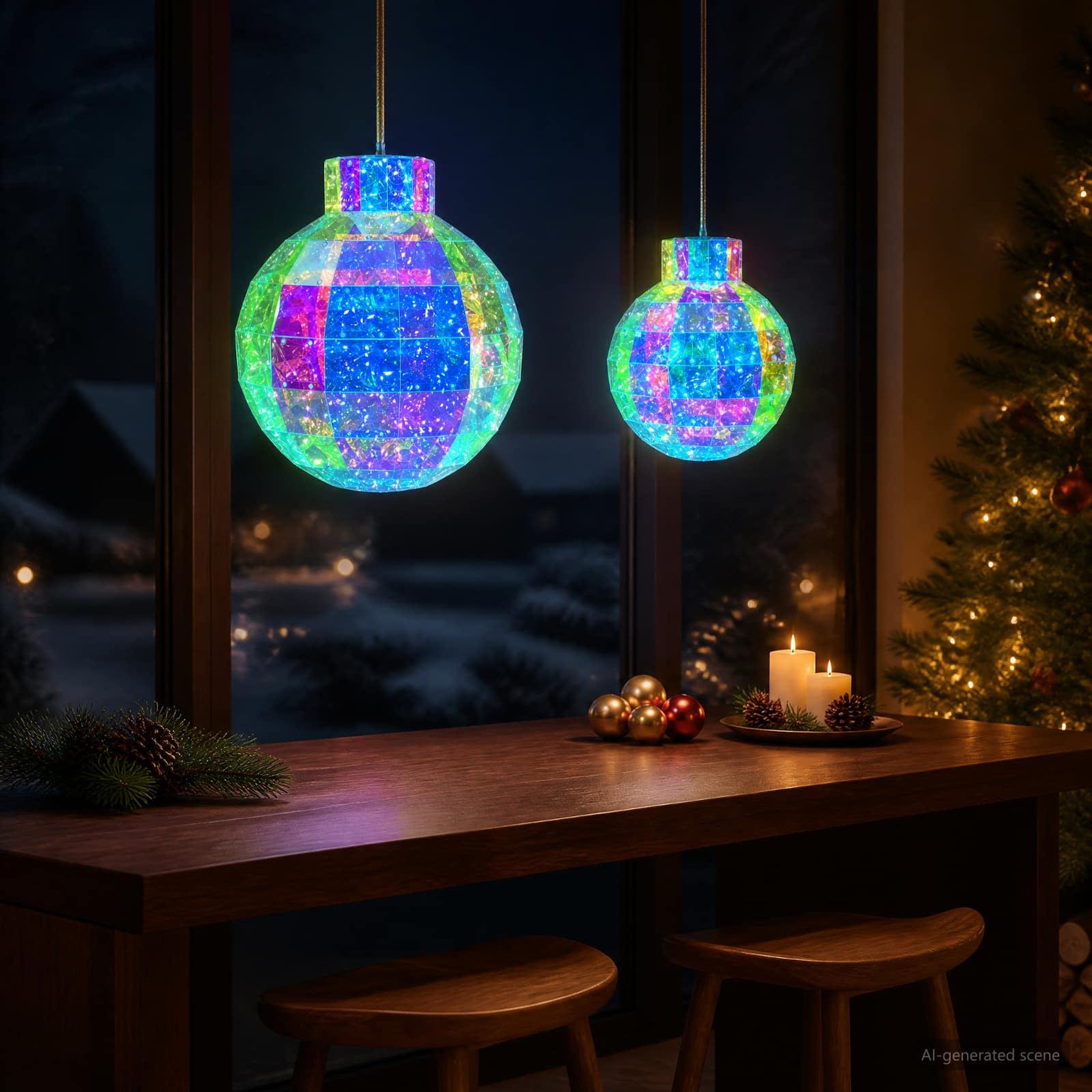 Voir la diapositive 2 : VIDAXL Boule de Noël LED prismatique et iridescente 2 pc Multicolore