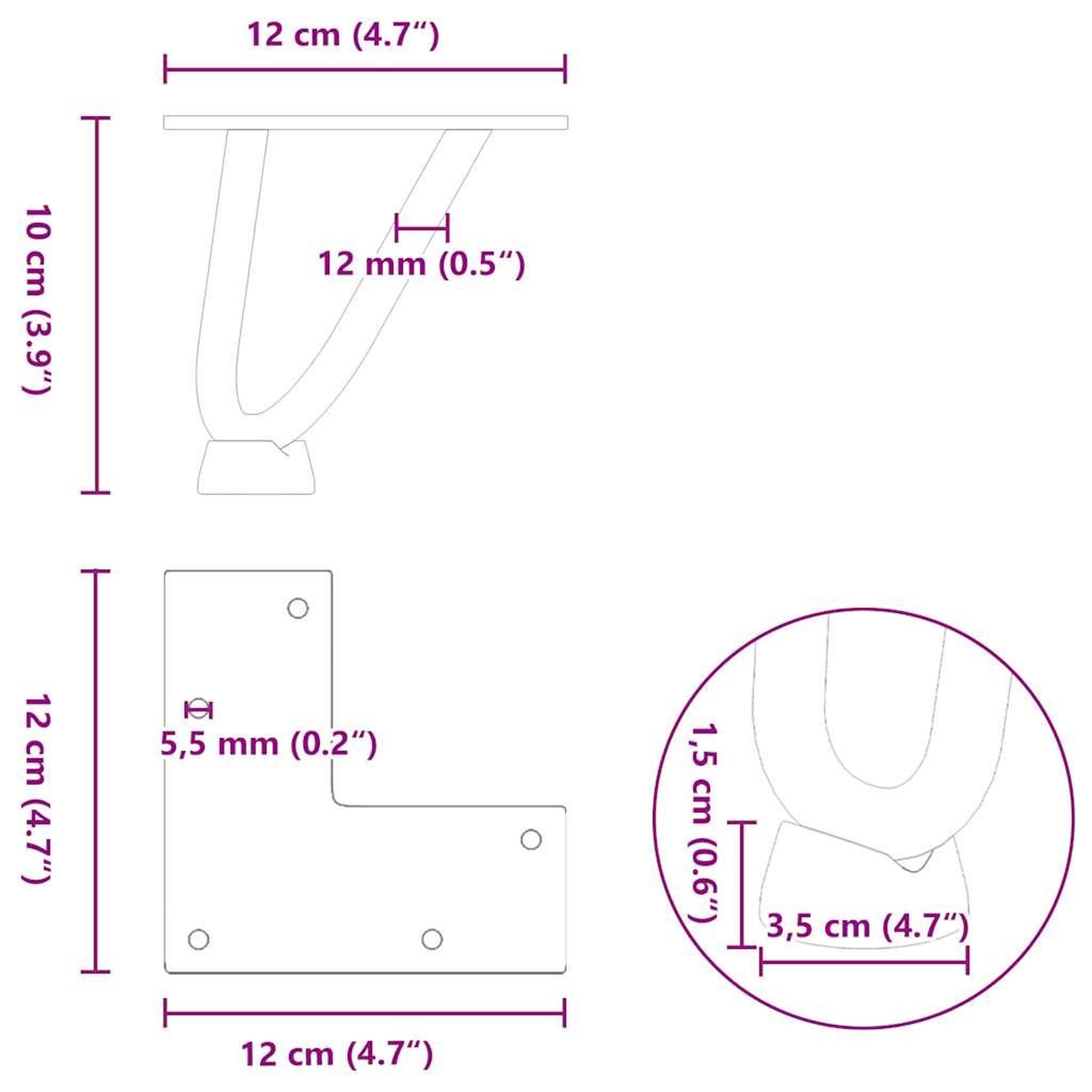 Voir la diapositive 6 : VIDAXL Pieds de table en forme d'epingle a cheveux 10 cm acier massif