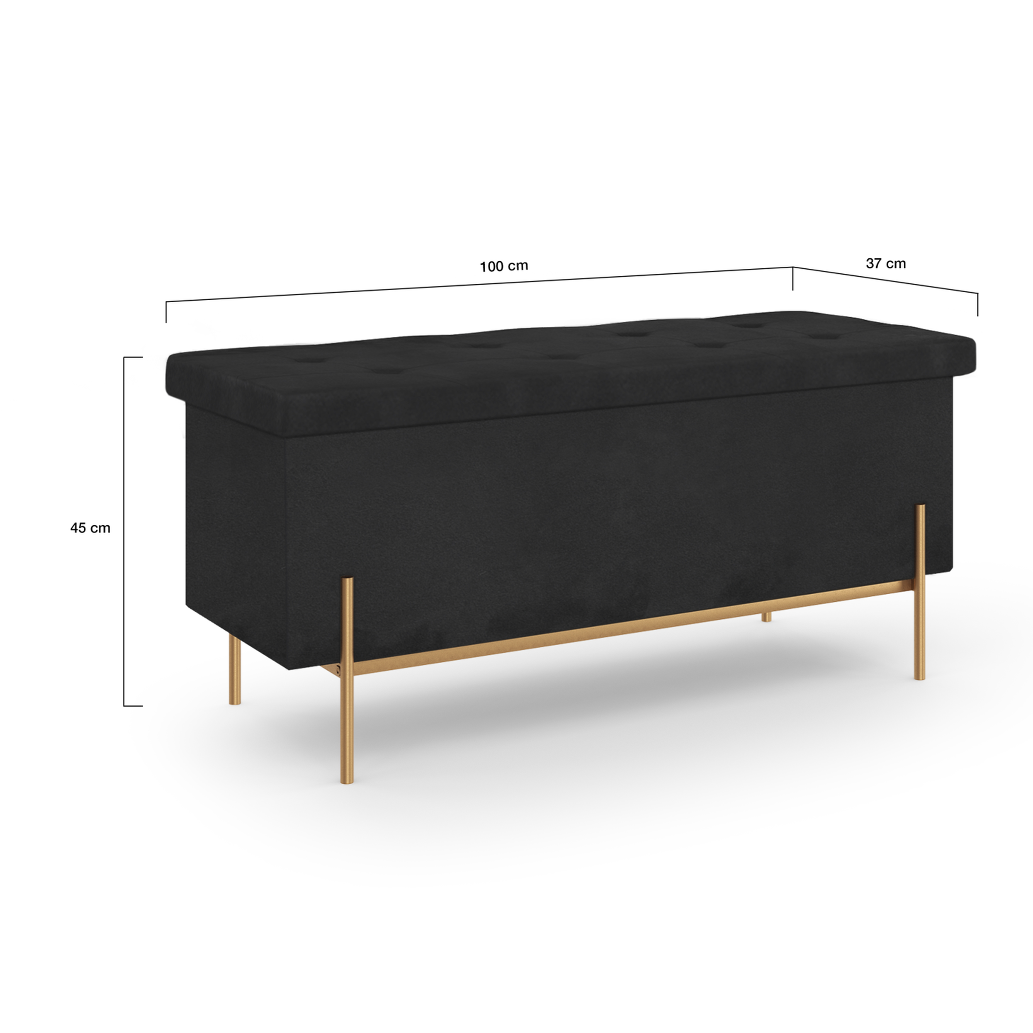 Voir la diapositive 6 : ID MARKET Banc coffre rangement louis pieds métal doré 100 cm velours noir