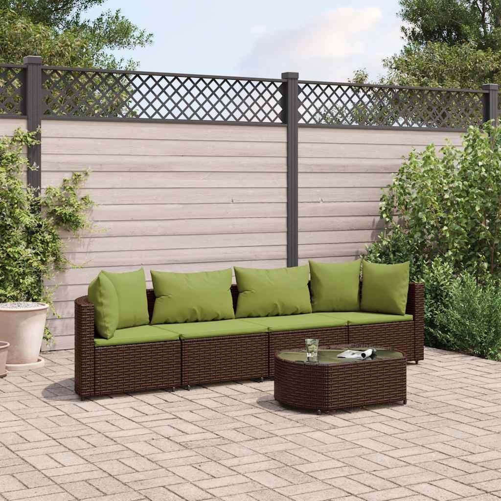 VIDAXL Salon de jardin avec coussins 5 pcs marron resine tressee