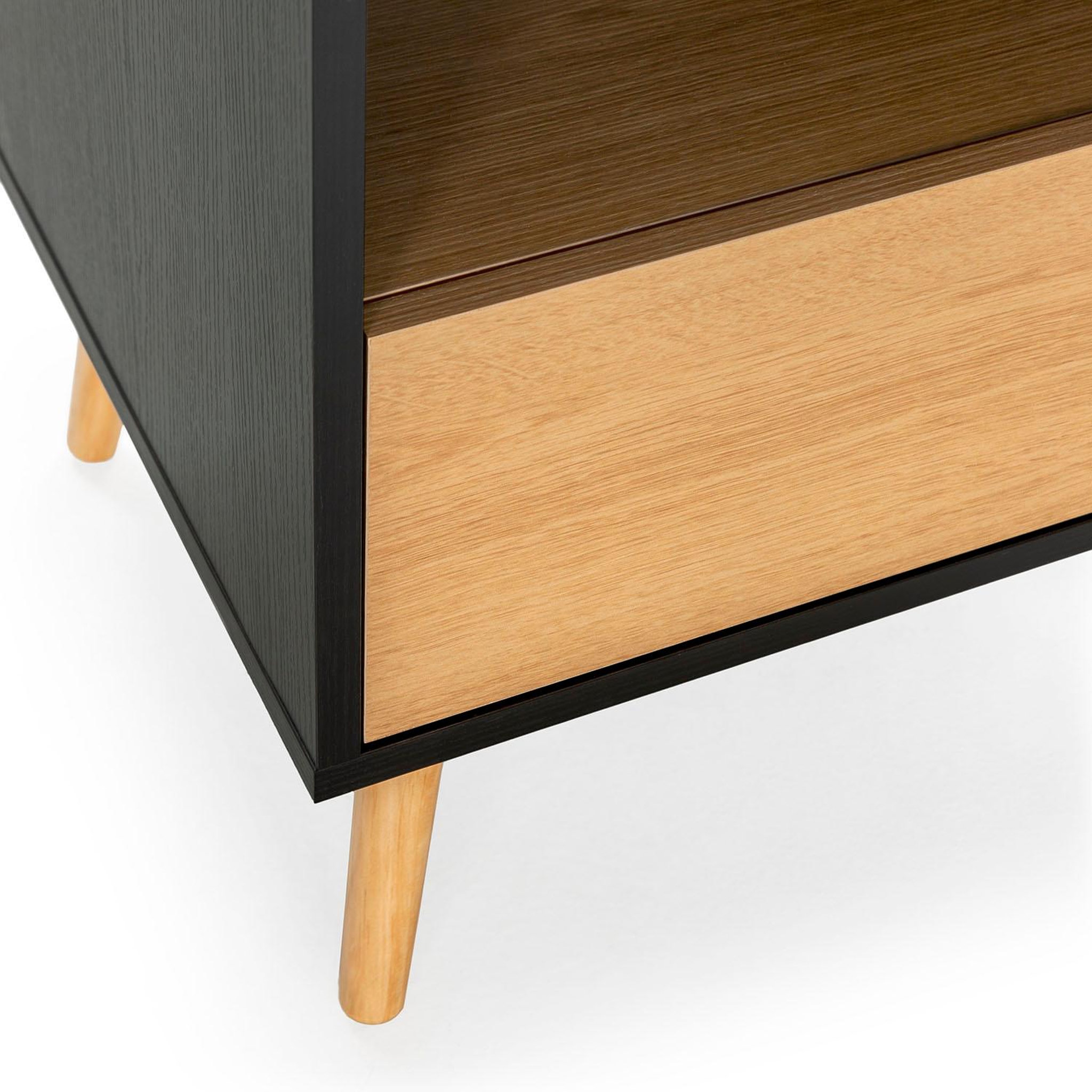Voir la diapositive 5 : VS VENTA-STOCK Table de chevet 1 tiroir Apolo Couleur Noir/Bois