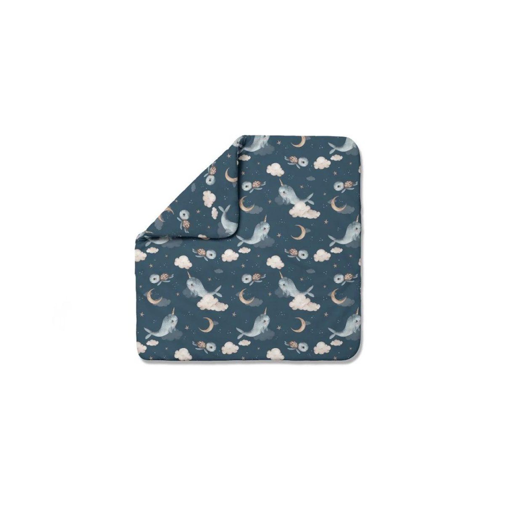 WALDIN Couette bébé 75 × 75 cm - motif baleine, bleu foncé
