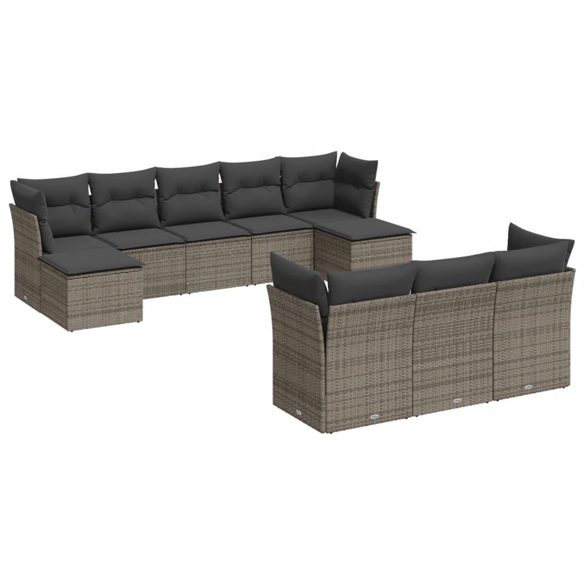 Voir la diapositive 2 : VIDAXL Salon de jardin avec coussins 10 pcs gris resine tressee