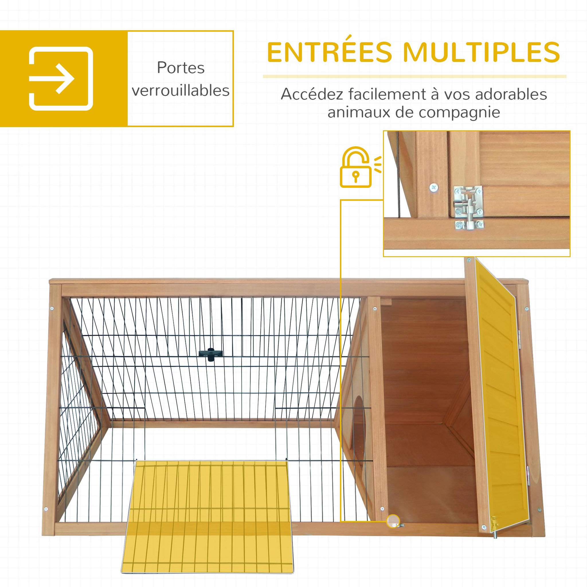 Voir la diapositive 5 : PAWHUT Clapier triangulaire de sol enclos extérieur niche double porte dim. 116L x 62l x 53H cm bois massif pin
