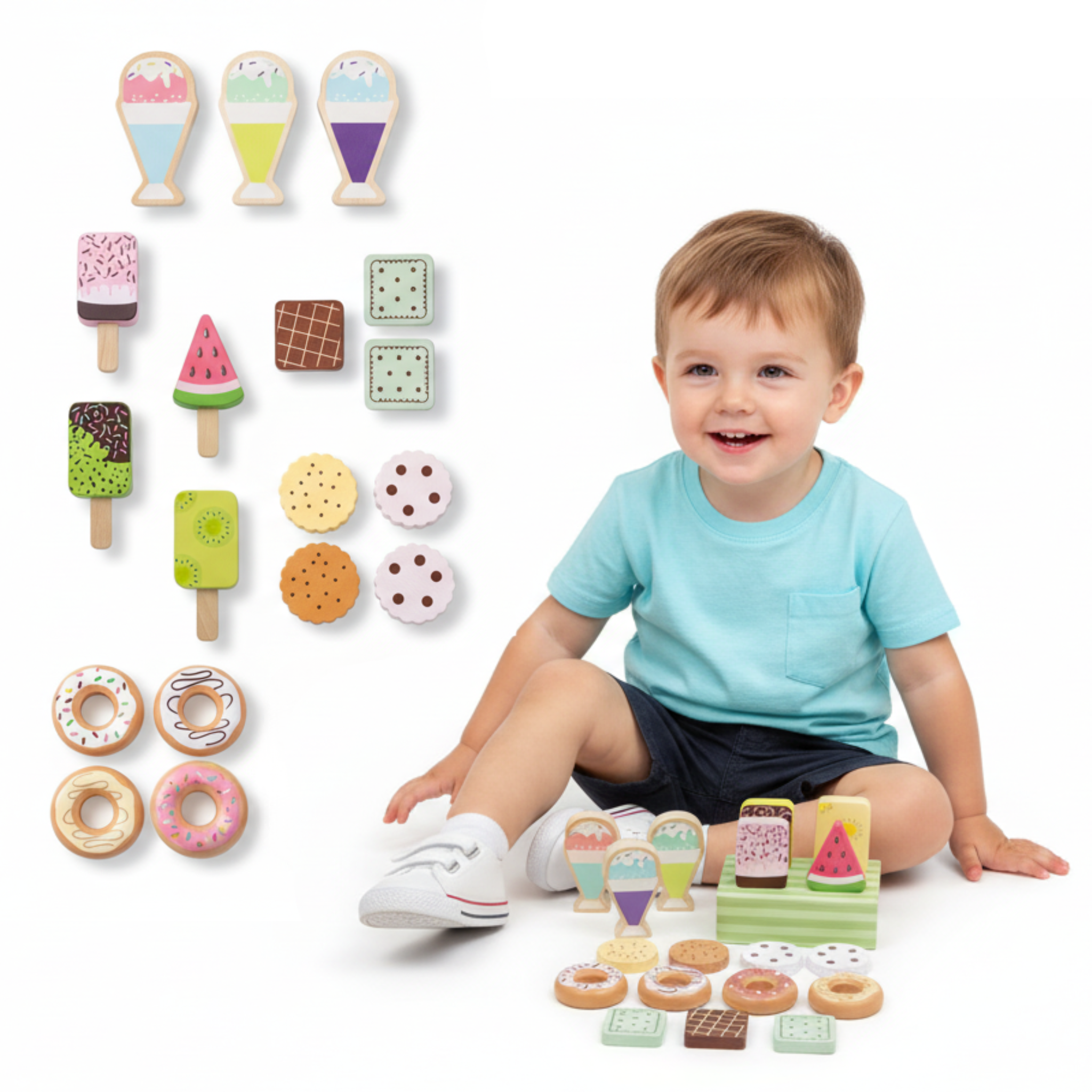 MAMABRUM Dinette Bois Enfant Mamabrum Bonbons Pâtisseries Confiserie 19 Pcs 3 Ans+