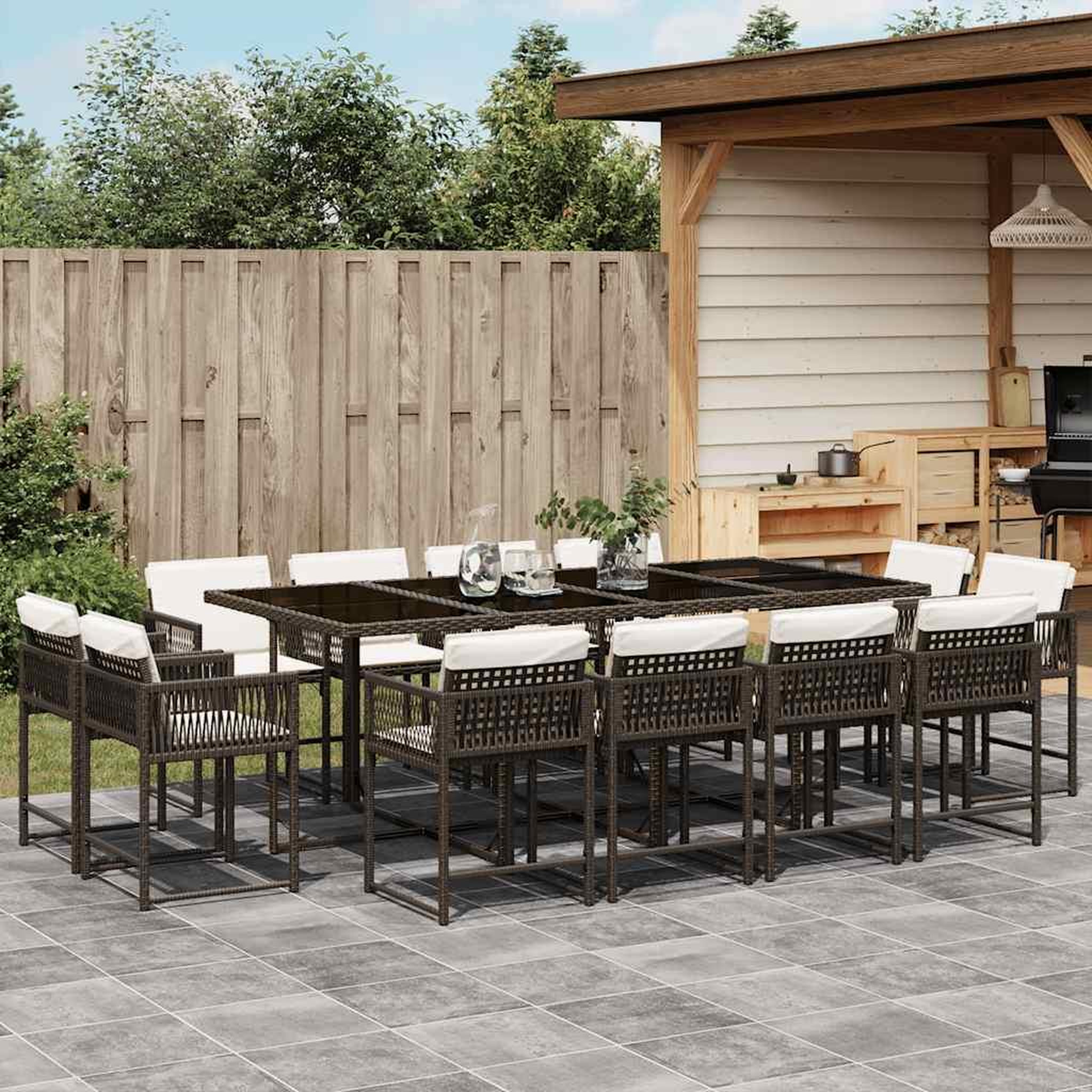 VIDAXL Ensemble a manger de jardin avec coussins 13 pcs marron rotin