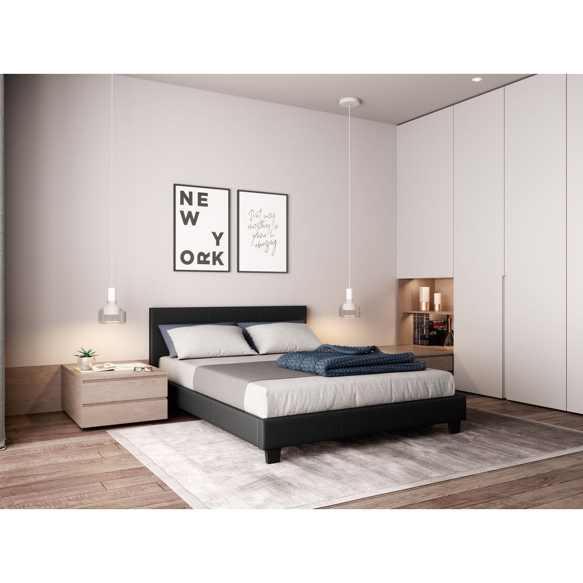 Lit avec tête de lit et sommier à lattes 160x200 cm MARTIN