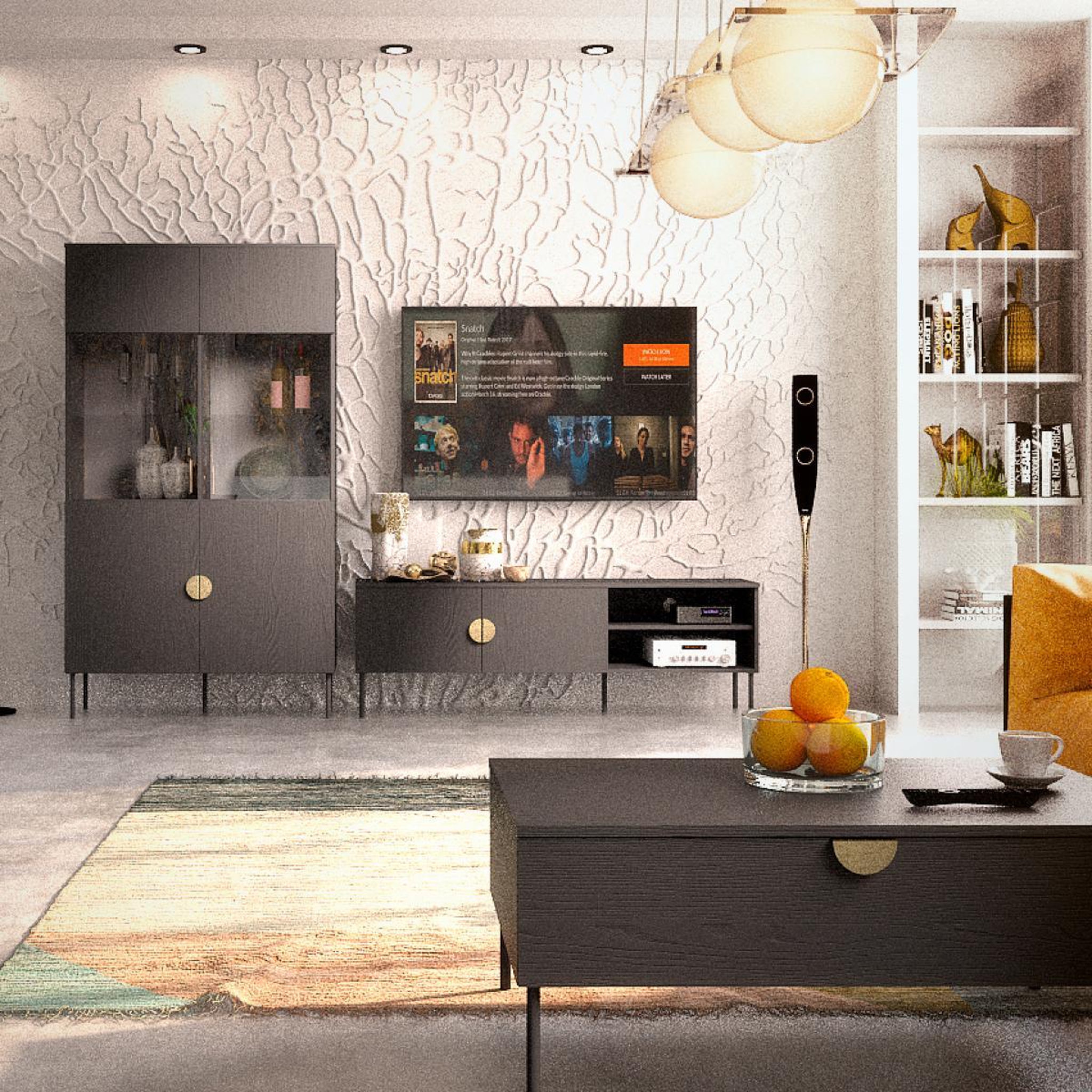Voir la diapositive 4 : JLC KREATION Meuble tv moderne noir et or 160cm dimitri