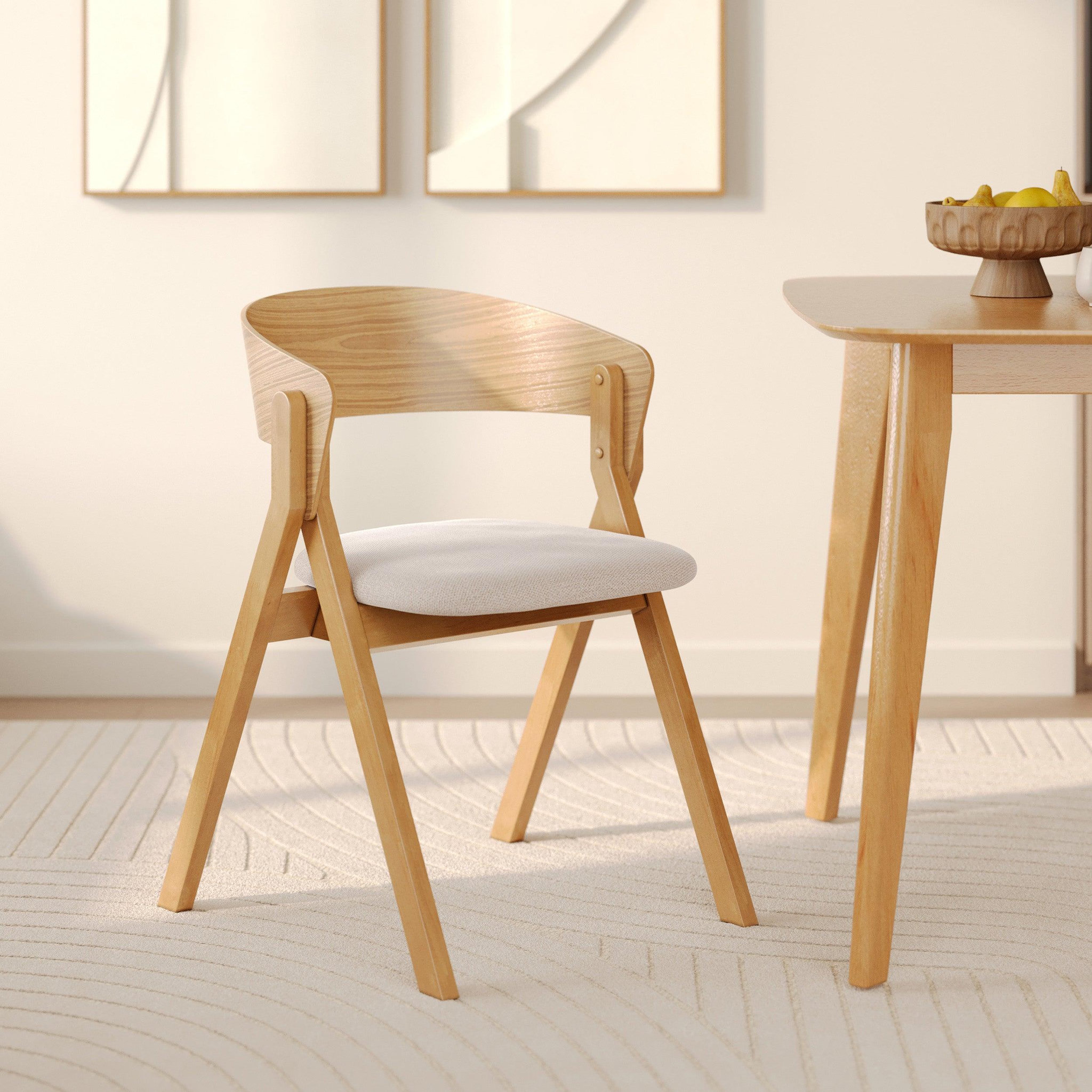 Voir la diapositive 2 : MAISON PAVANE Chaise en bois d'hévéa et tissu beige-héloïse