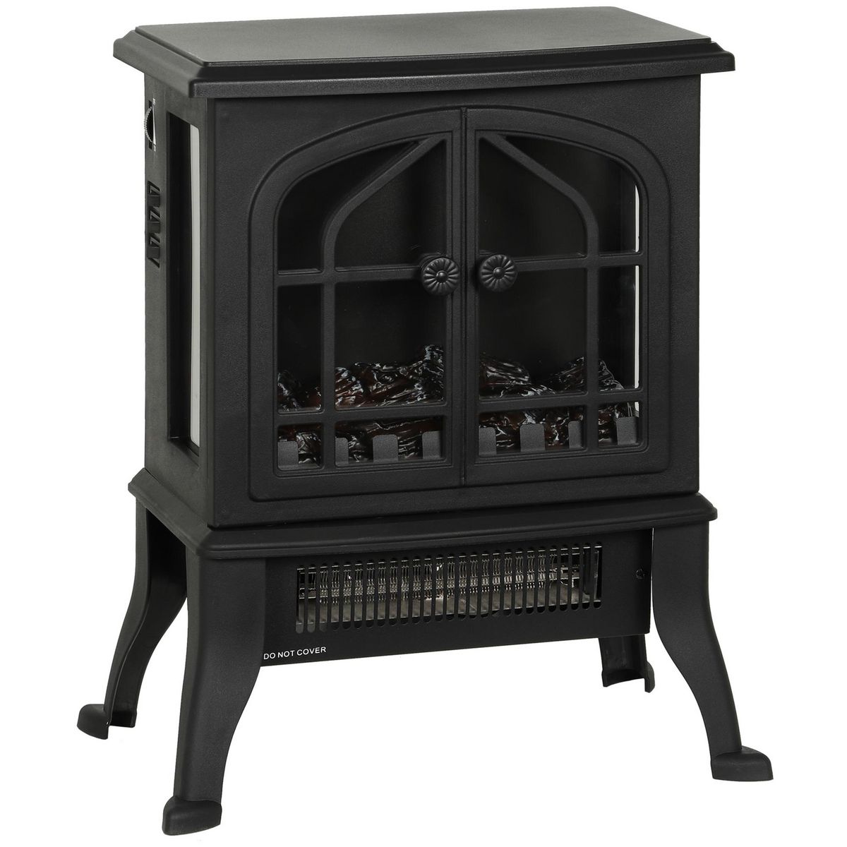 HOMCOM Cheminée électrique poêle style néo-rétro 900-1800W simulation flammes LED 3D plastique verre noir