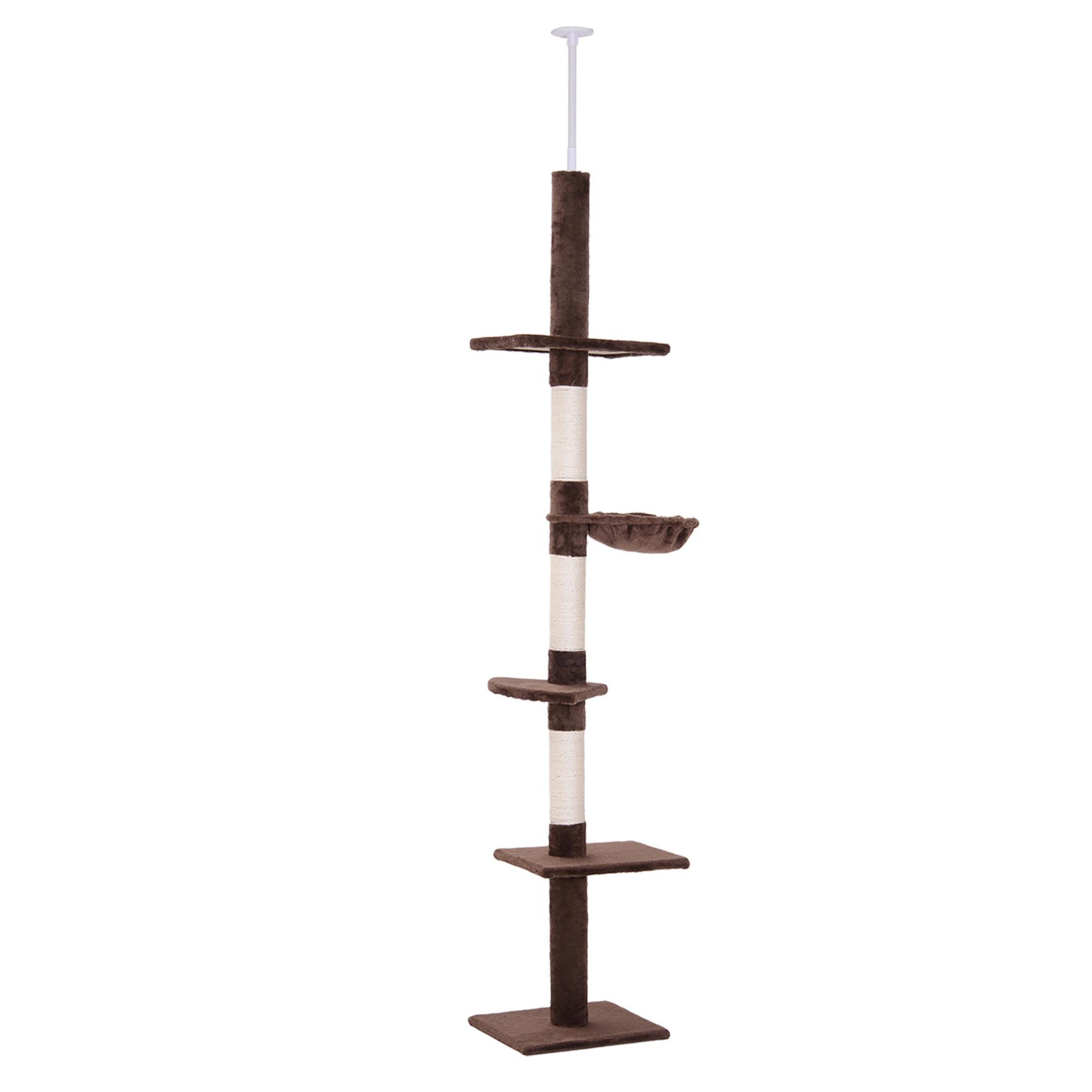 PAWHUT Arbre à chat poteau à griffer l40 x l 34 x h 230-260 cm 5 niveaux d'activités marron