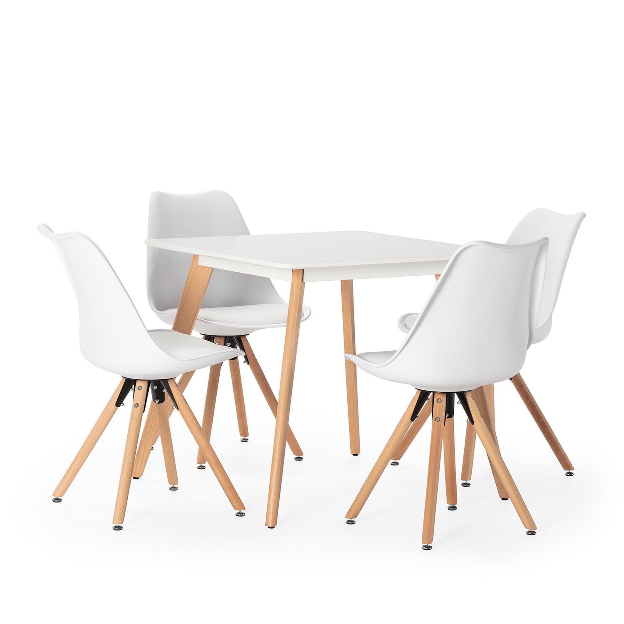 VS VENTA-STOCK Ensemble table 80x80 cm et 4 chaises de salle à manger Jeff blanches