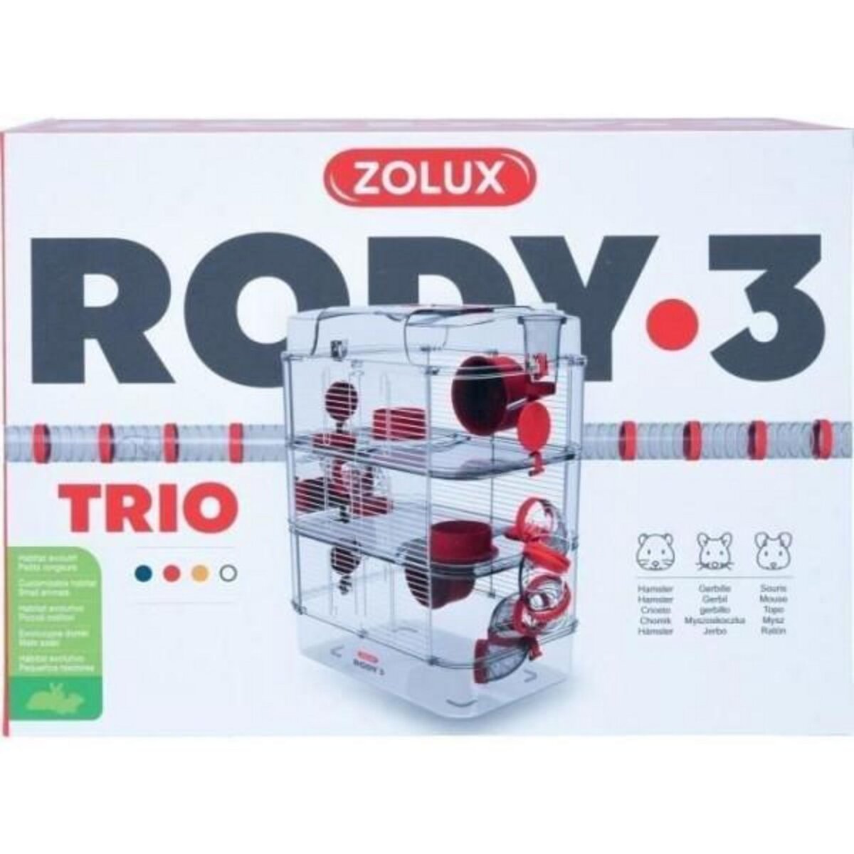 Zolux Cage sur 3 étages ZOLUX - Rody3 trio - Pour hamsters, souris et gerbilles - L 41 x p 27 x h 53 cm - Grenadine