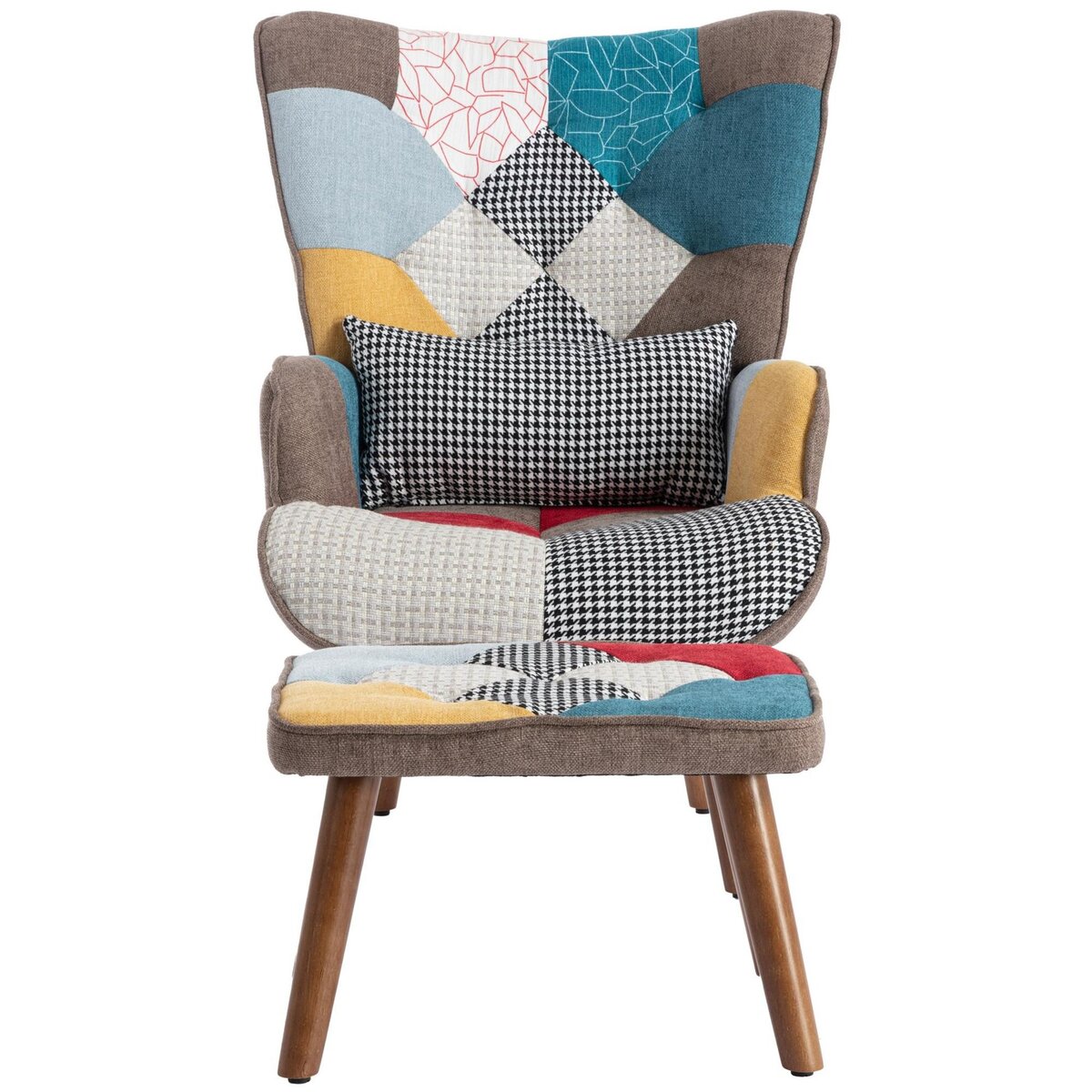 MERAX Fauteuil Scandinave + Pouf Tissu Multicolore