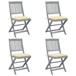 VIDAXL Chaises pliables d'exterieur lot de 4 et coussins Bois d'acacia