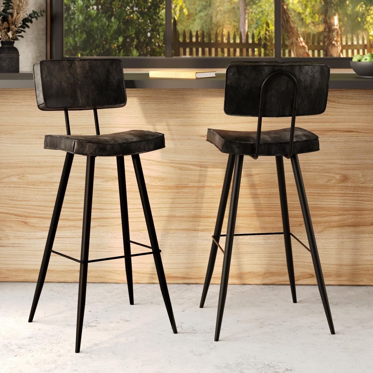 Rendez vous déco Lot de 2 chaises de bar grises/noires en cuir synthétique 75.5 cm - Texas