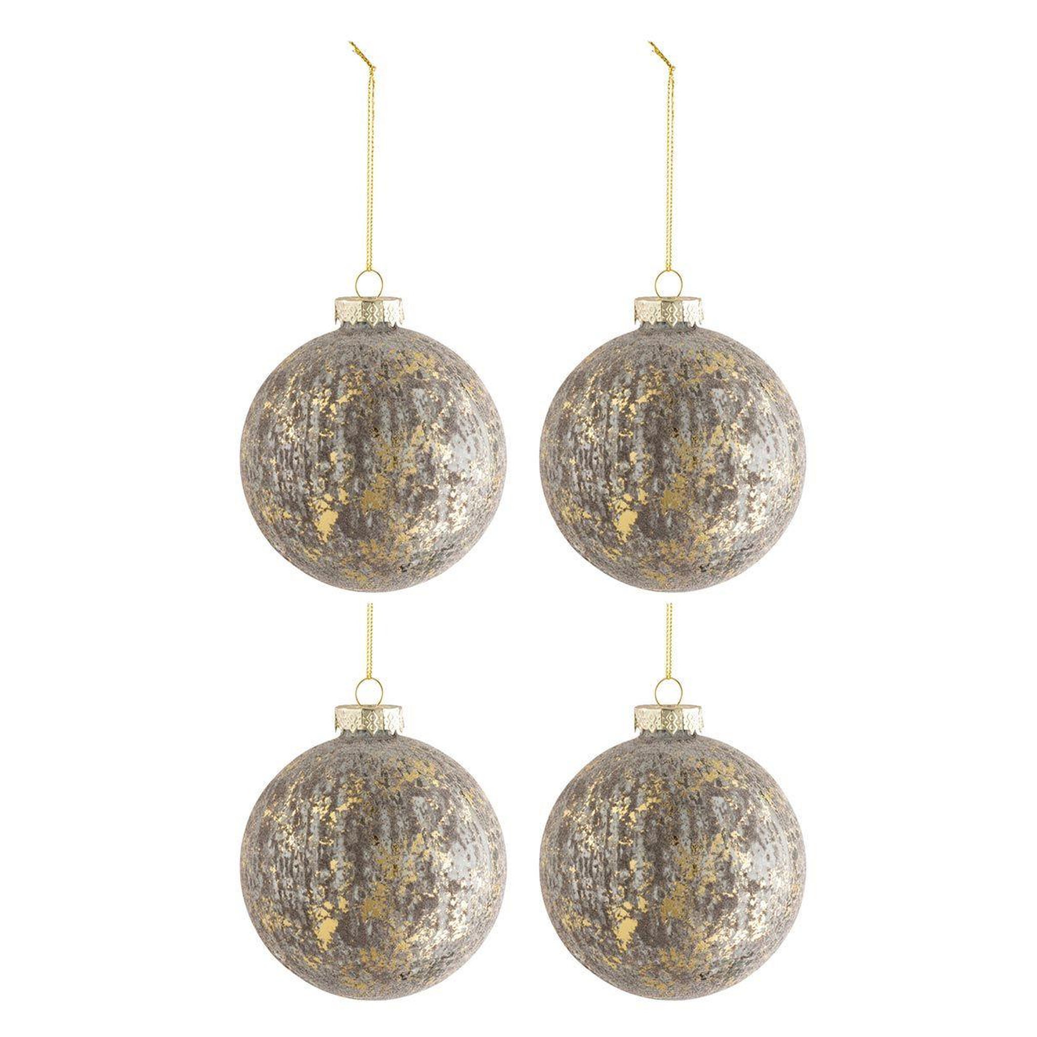 J-LINE Lot de 4 boules de noël  antique  10cm gris & or