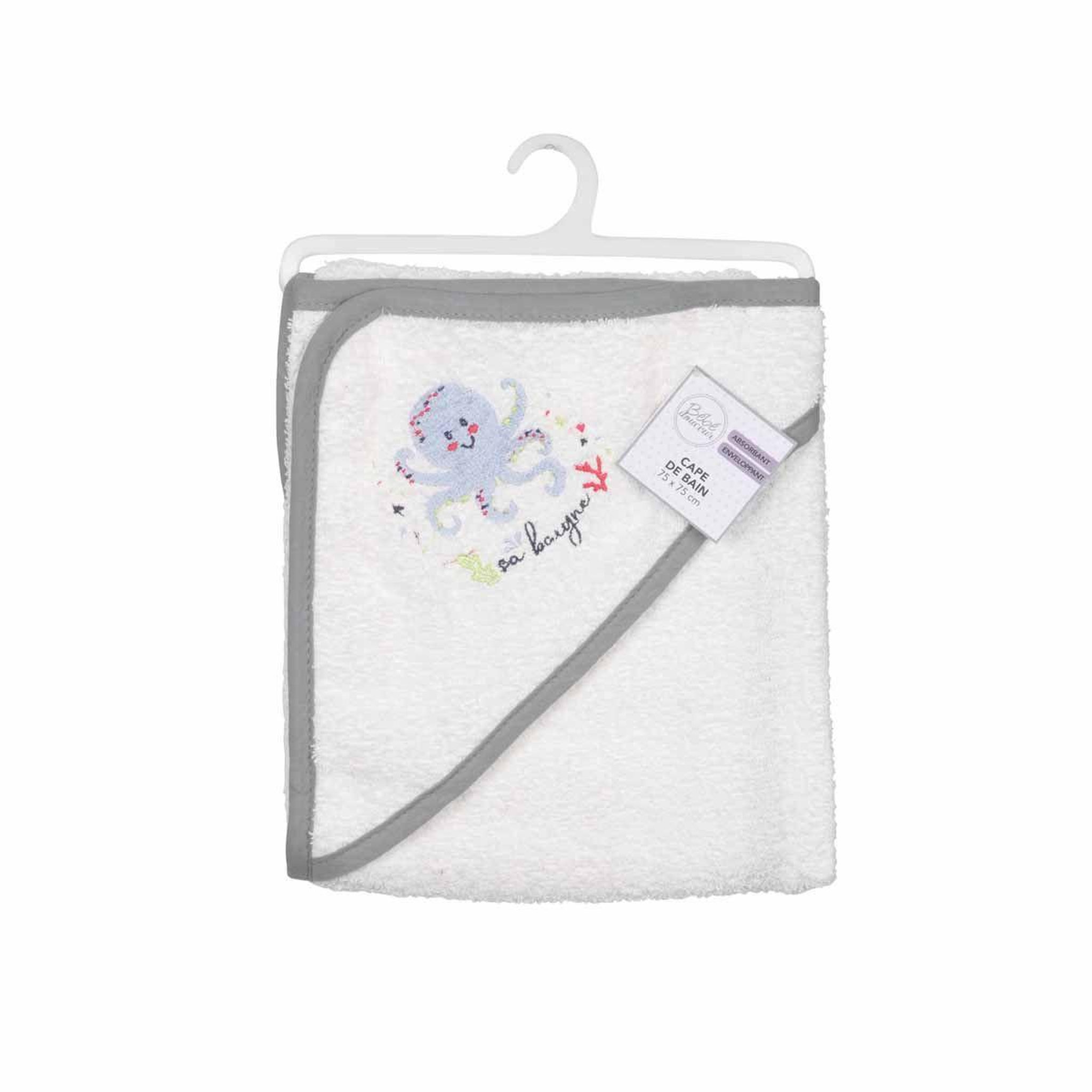Voir la diapositive 2 : HOMEA Cape de bain en coton  pieuvre  75cm gris & blanc