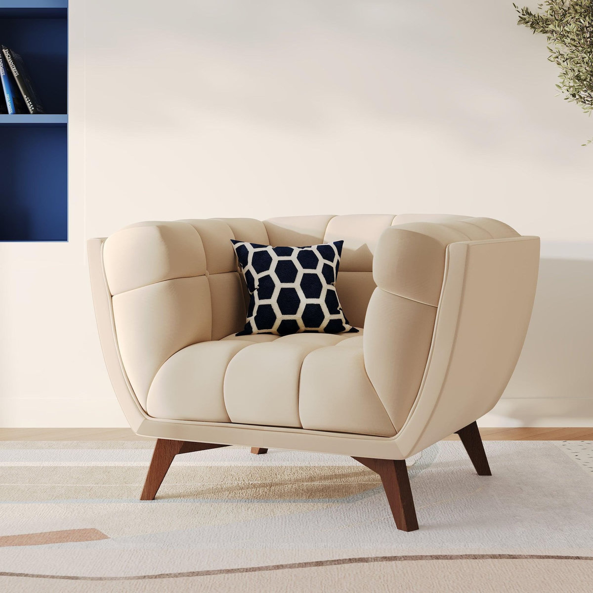 Rendez vous déco Fauteuil en velours beige capitonné-Mona