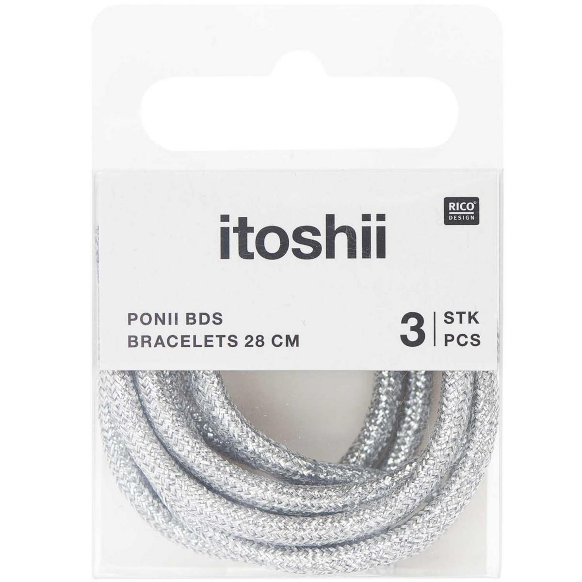 RICO DESIGN Itoshii pack 3 cordons 28cm argente