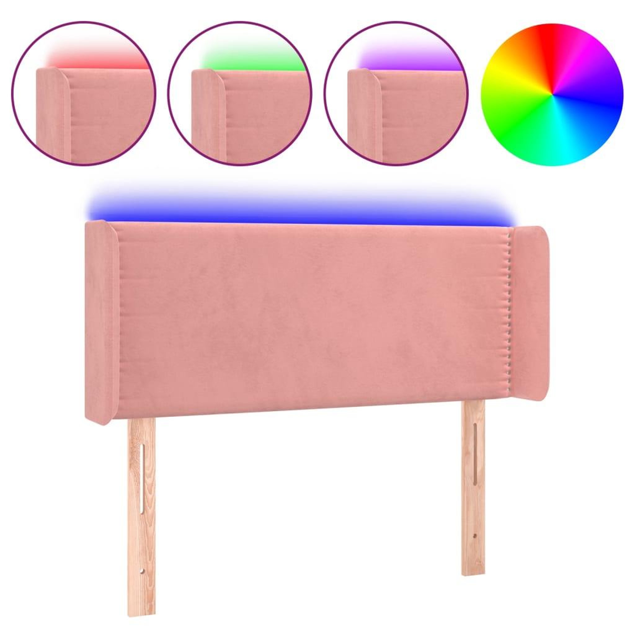 Voir la diapositive 2 : VIDAXL Tete de lit a LED Rose 93x16x78/88 cm Velours