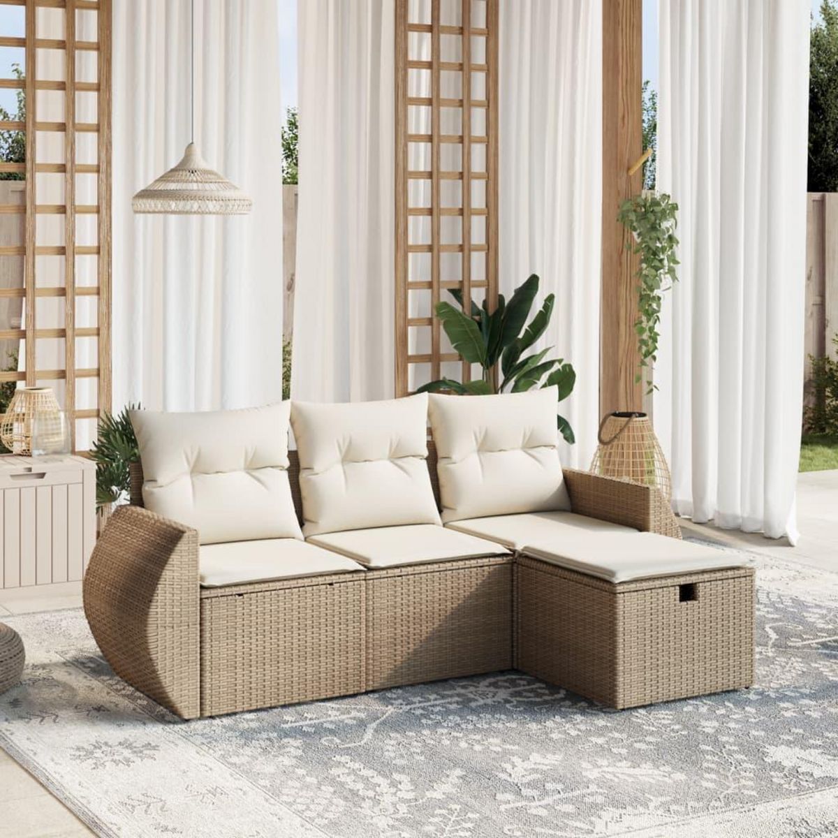 VIDAXL Salon de jardin avec coussins 4 pcs beige resine tressee