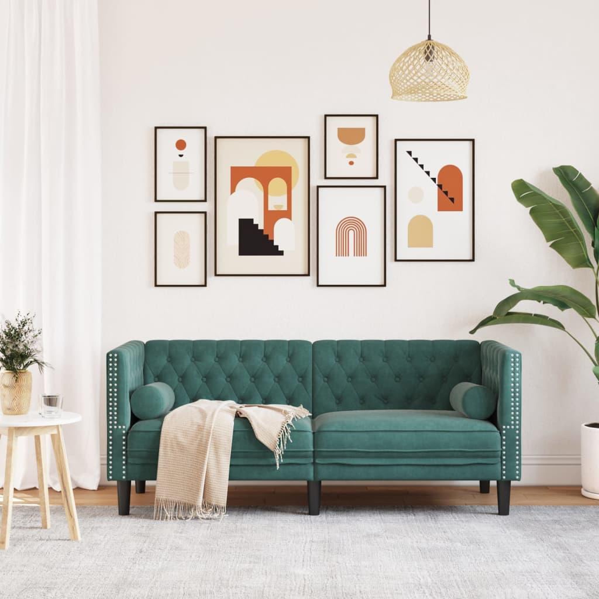 Voir la diapositive 3 : VIDAXL Canape Chesterfield avec traversins 2 places vert fonce velours