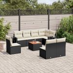 VIDAXL Salon de jardin 9 pcs avec coussins noir resine tressee