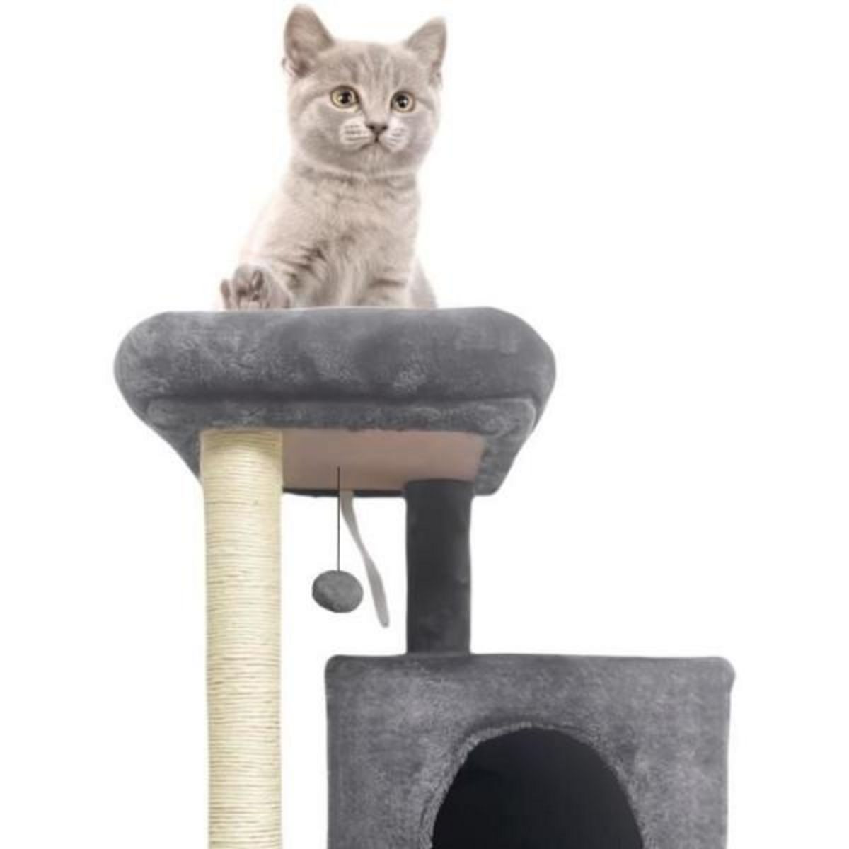 MARKET24 FLOPI Arbre a chat gris foncé- 44,5 x 48 x 86 cm - Gris foncé - 1 plateforme, 1 balle de jeu, 2 niches, 1 rampe