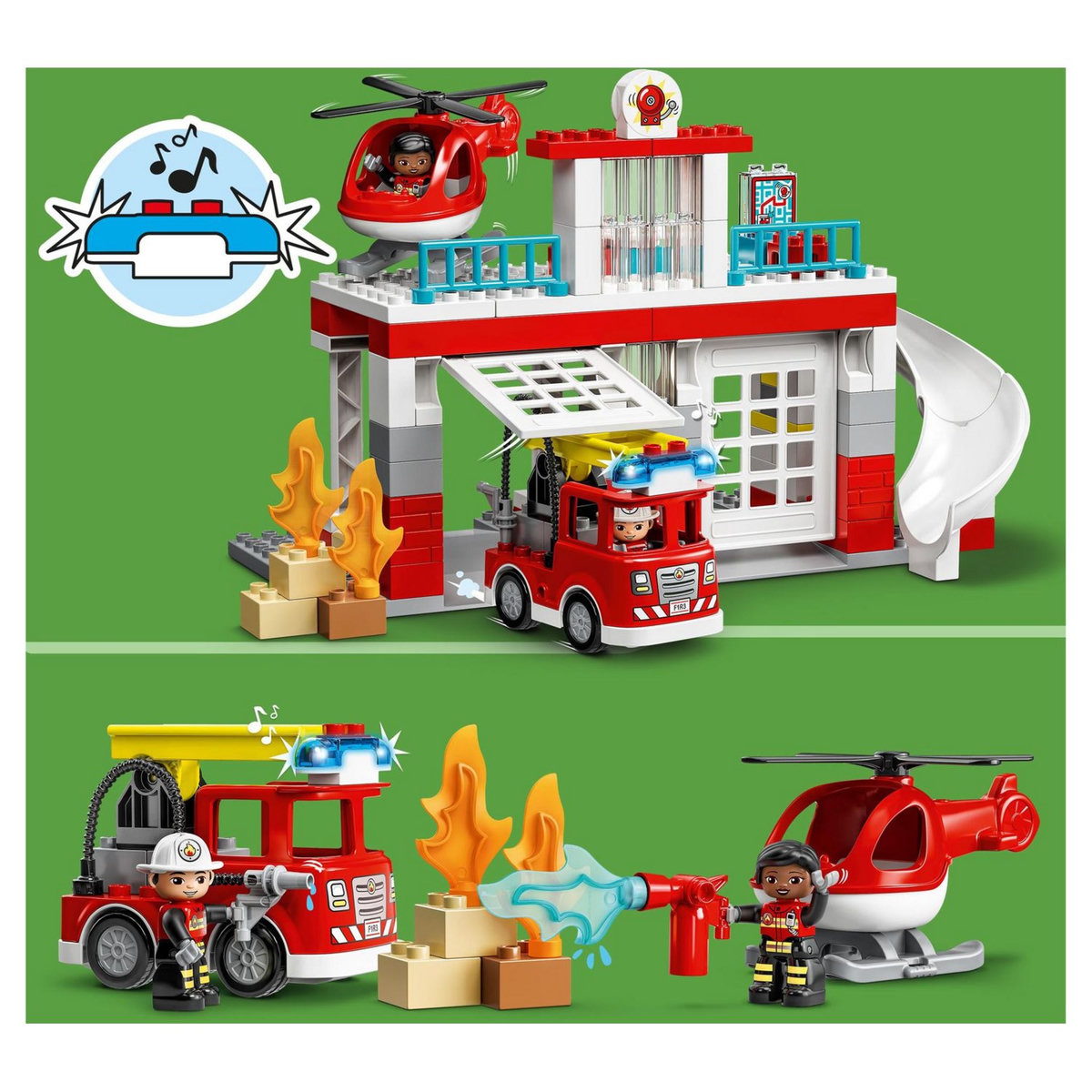 LEGO DUPLO 10970 La Caserne et l&rsquo;Hélicoptère des Pompiers, Jeu de Construction Enfants