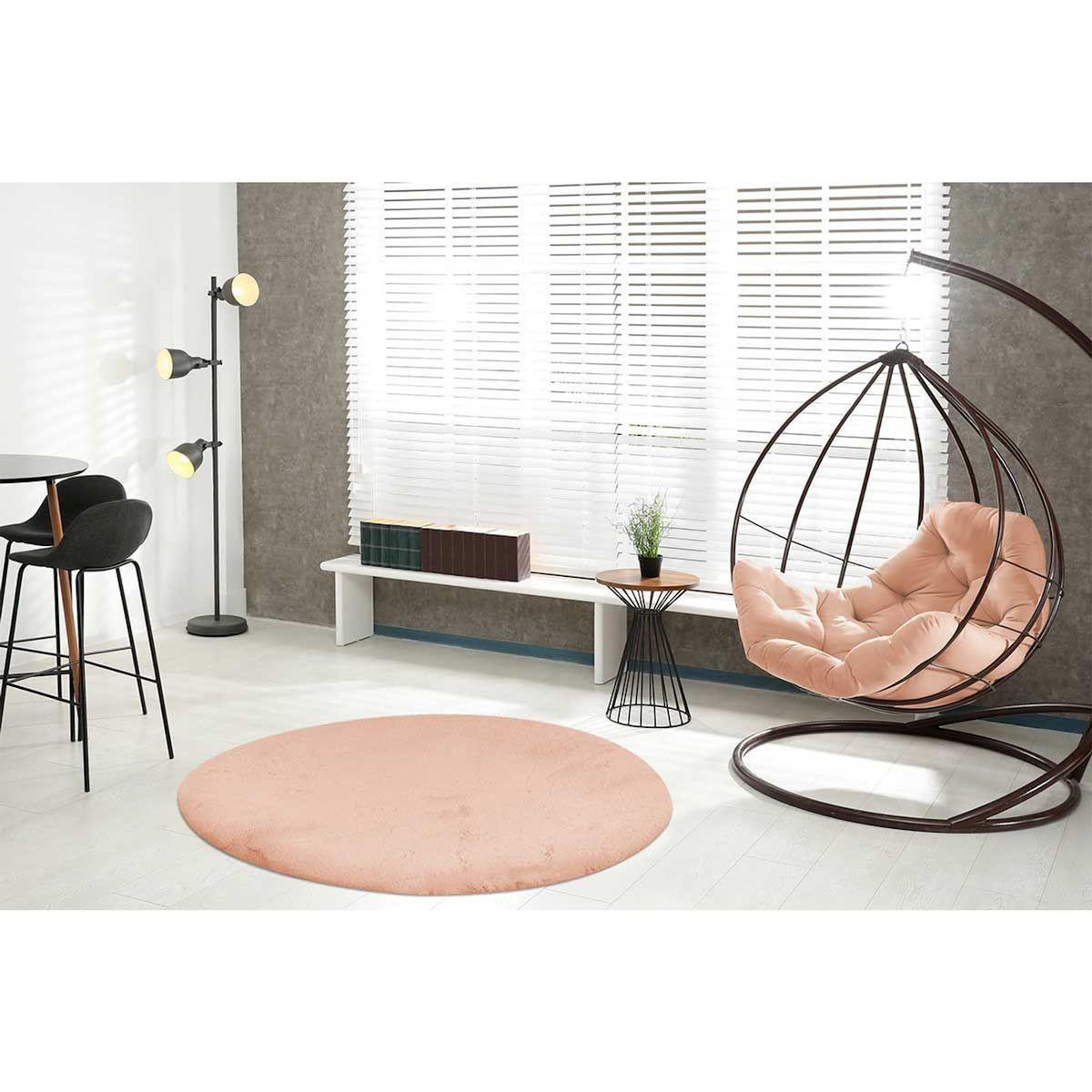 Paris Prix Tapis Uni Rond Doux à Poils Longs  Rabbit  Beige